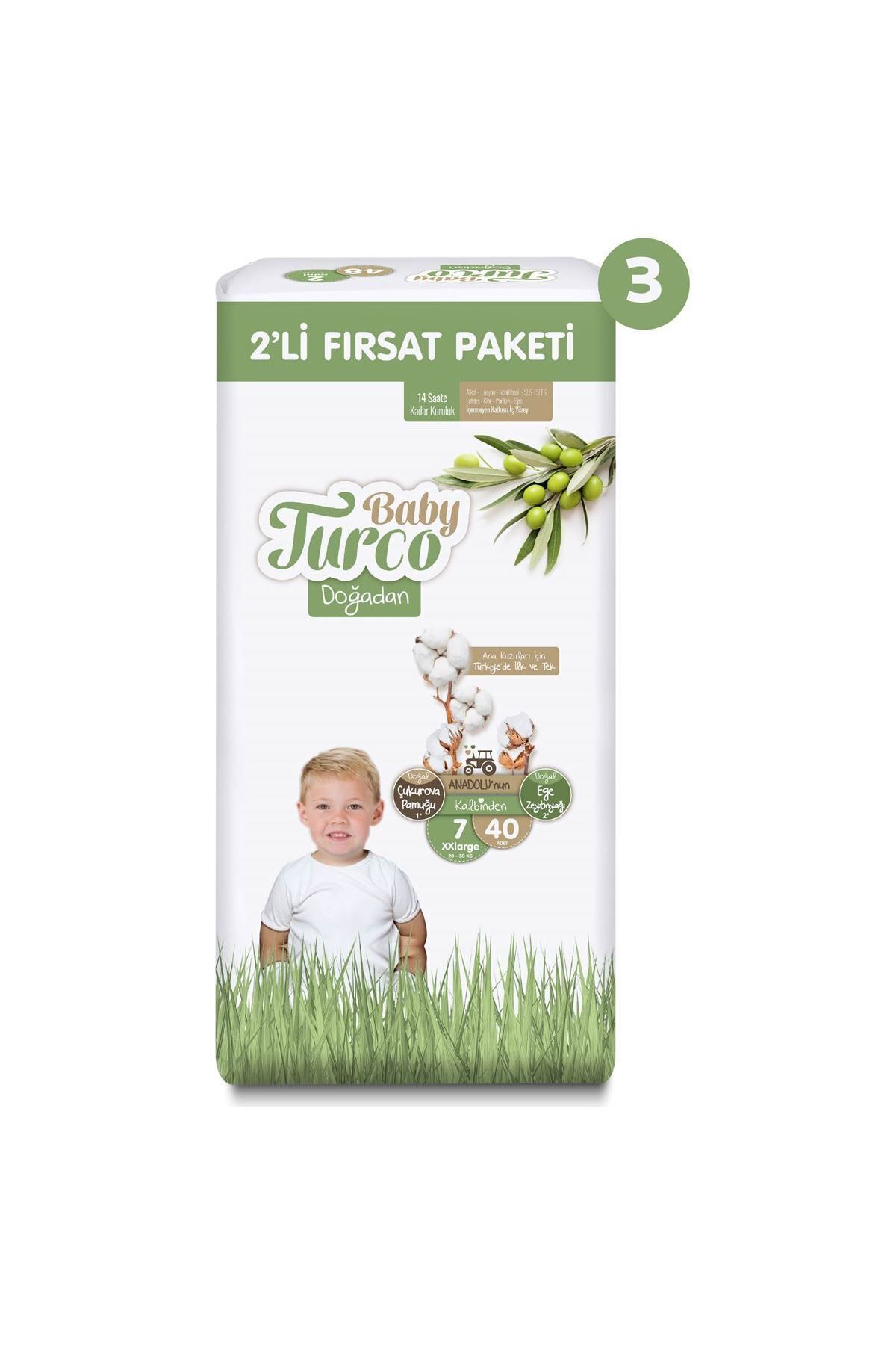 Baby Turco Doğadan 2'li Süper Fırsat Paketi Bebek Bezi 7 Numara Xxlarge 120 Adet fotoğrafı 2 (önizleme)