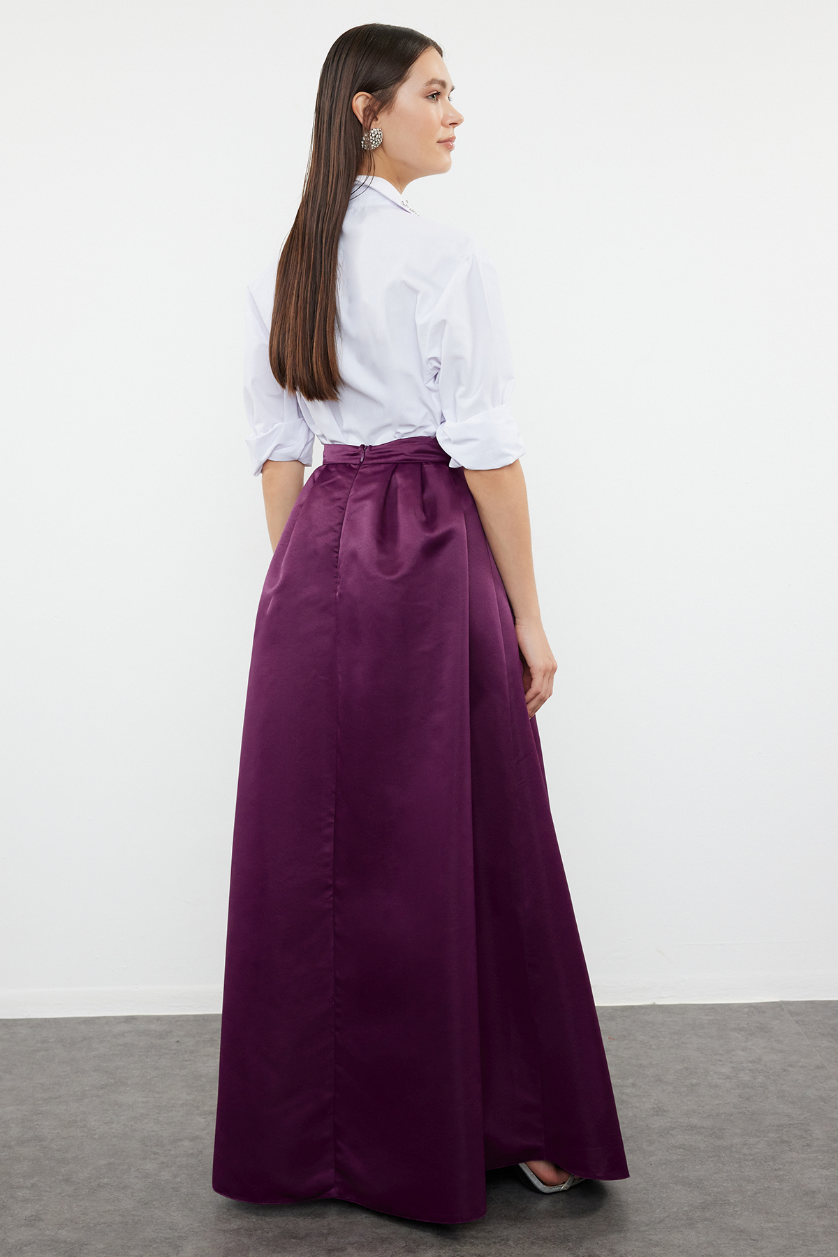 Trendyolmilla  Mor Dokuma Saten Balon Maxi Etek TPRSS24ET00015 - Görsel 5