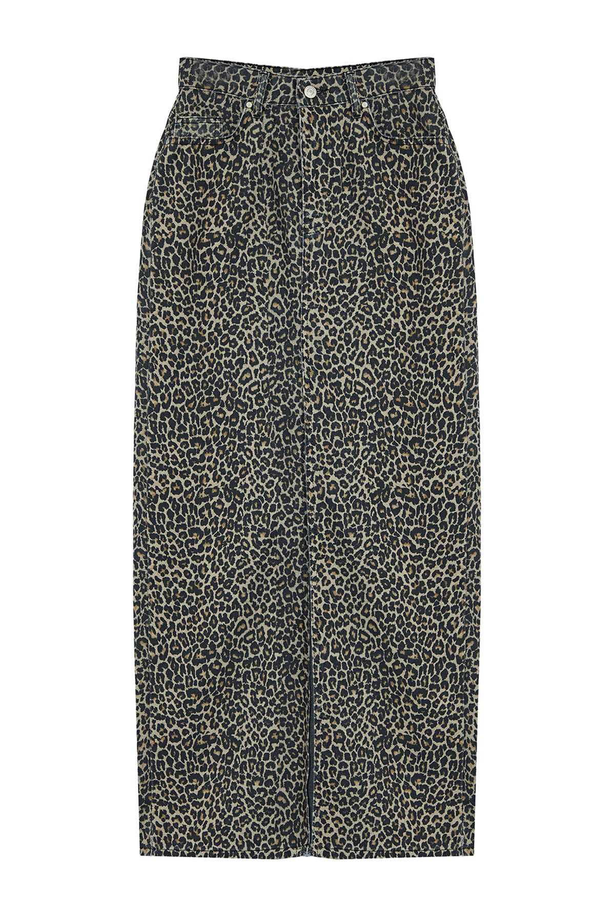 Trendyol Collection-Vícebarevná hnědá midi džínová sukně s leopardím vzorem Twoaw25Et00009 6
