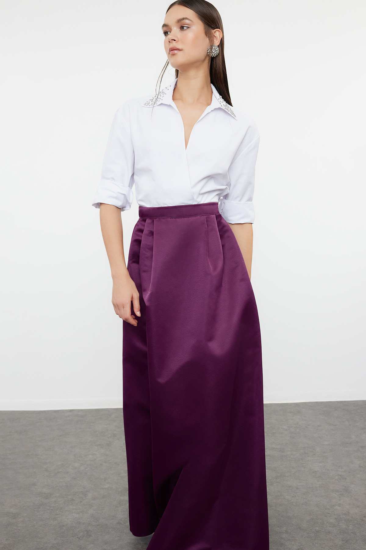 Trendyolmilla  Mor Dokuma Saten Balon Maxi Etek TPRSS24ET00015 - Görsel 2