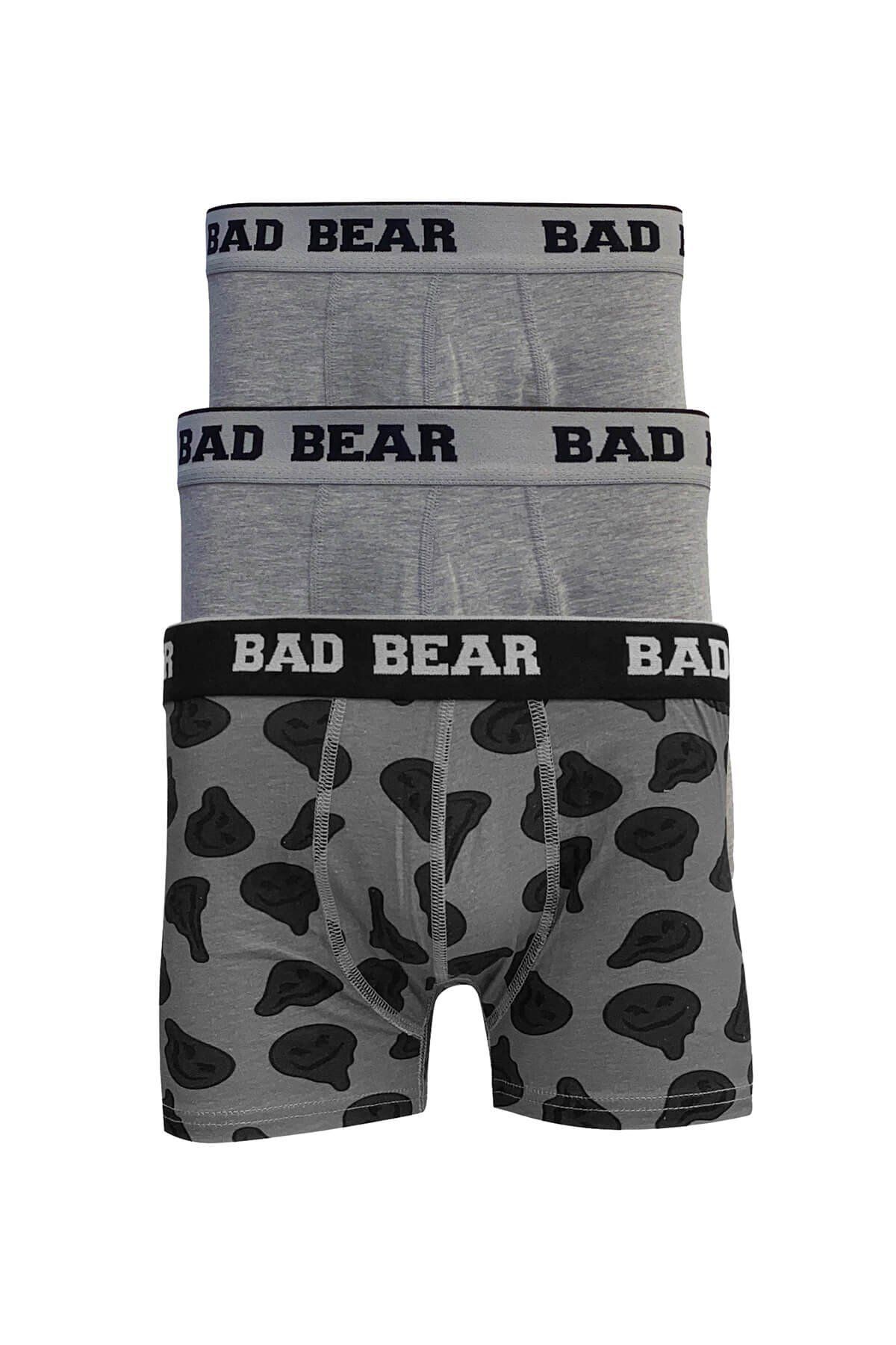 ست 3 تکه باکسر مردانه با طرح ملانژ خاکستری Melt 3 Pack Bad Bear