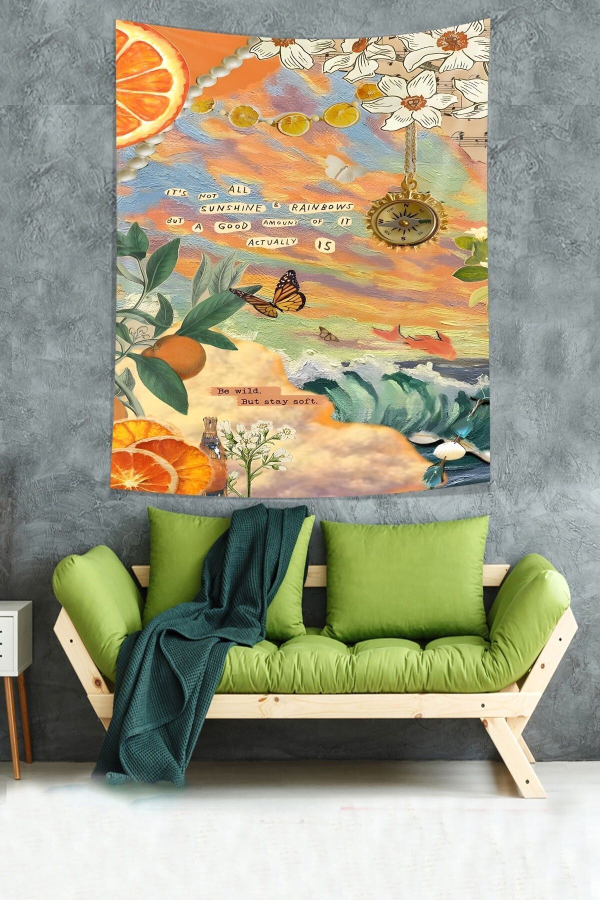 on the clouds-Rainbow Colors Collages Pattern Stain Resistant Fabric Wall Cloth Wall Carpet Tapestry 3