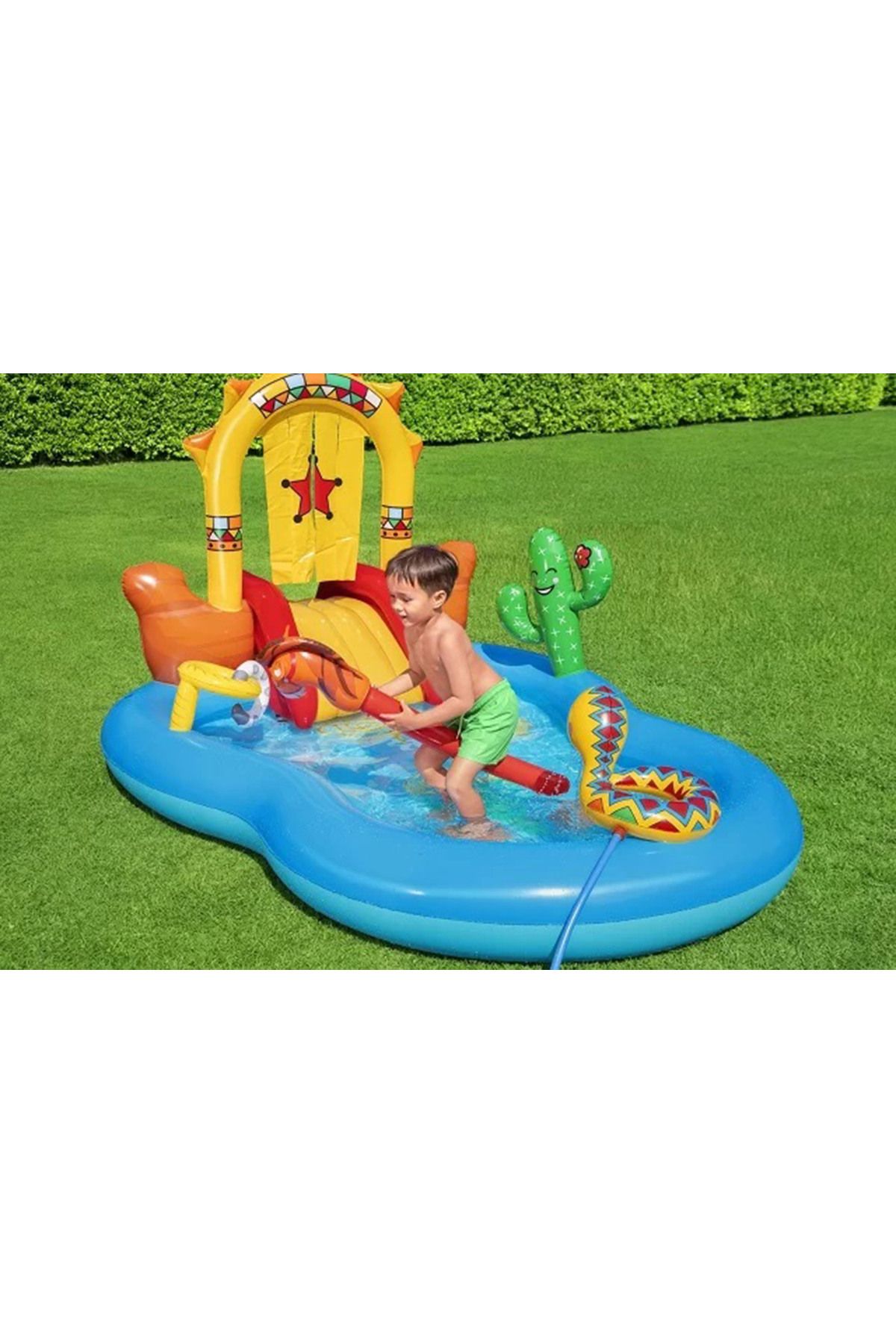Unisex Mega Boy Kaydıraklı Fıskiyeli Vahşi Batı Su Oyun Parkı Şişme Bebek Çocuk Havuzu 264x188x140