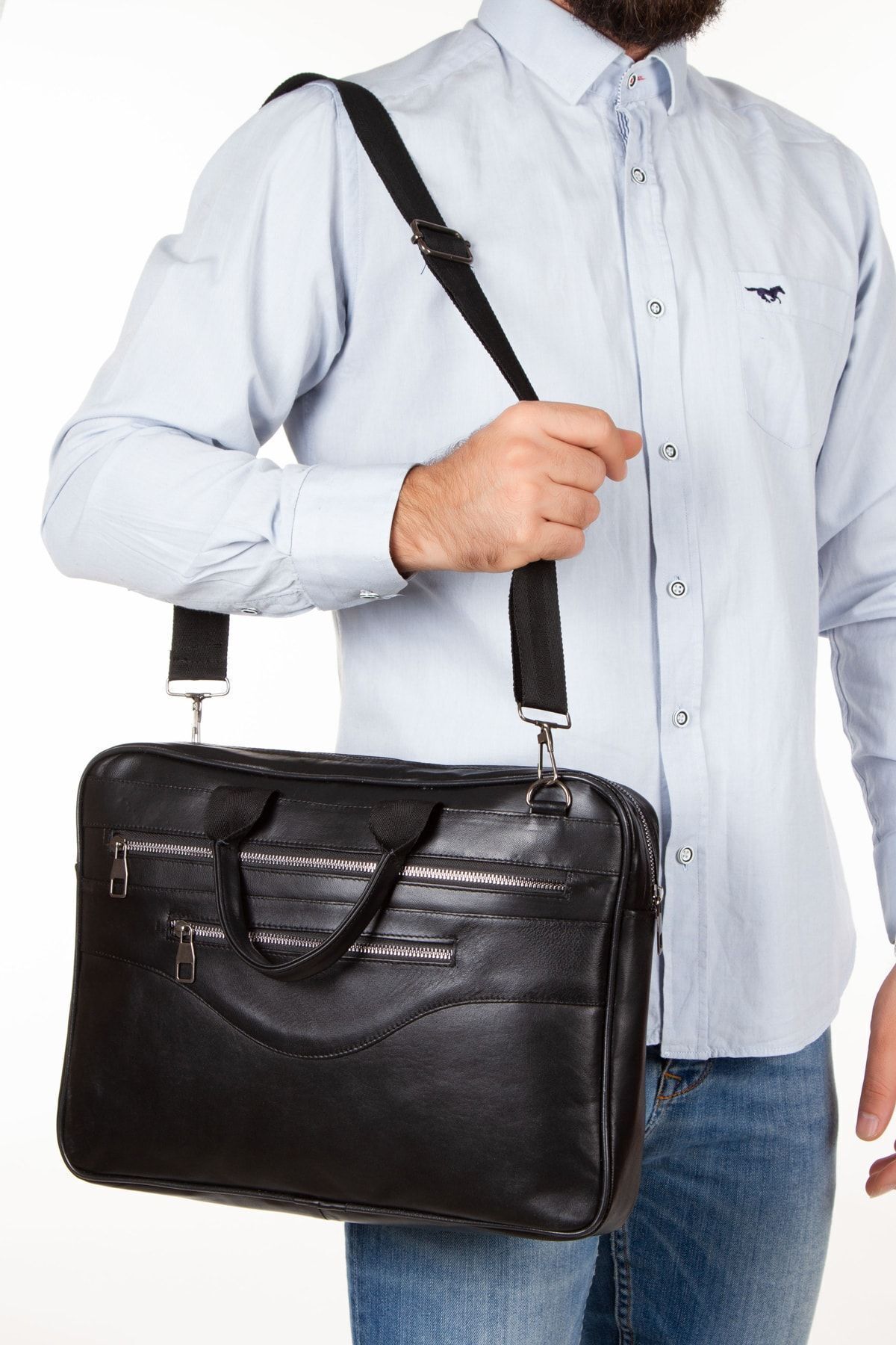 LOOP DESIGN Geanta Unisex Din Piele Naturala Geanta Laptop Cu 4 Compartimente Cu Curea De Mana Si De Umar Servieta Dimensiune Medie Unisex - Standard