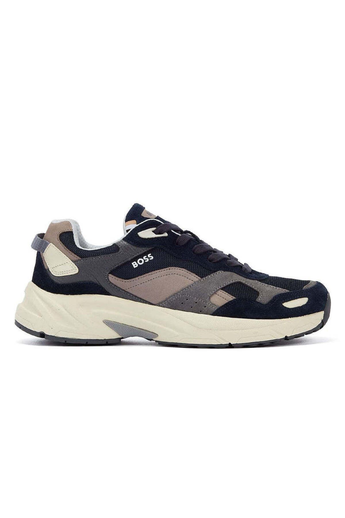 اسنیکر آبی مردانه آرم برند آقایان فاقد کفش ورزشی روزانه Navy Blue 463 BOSS