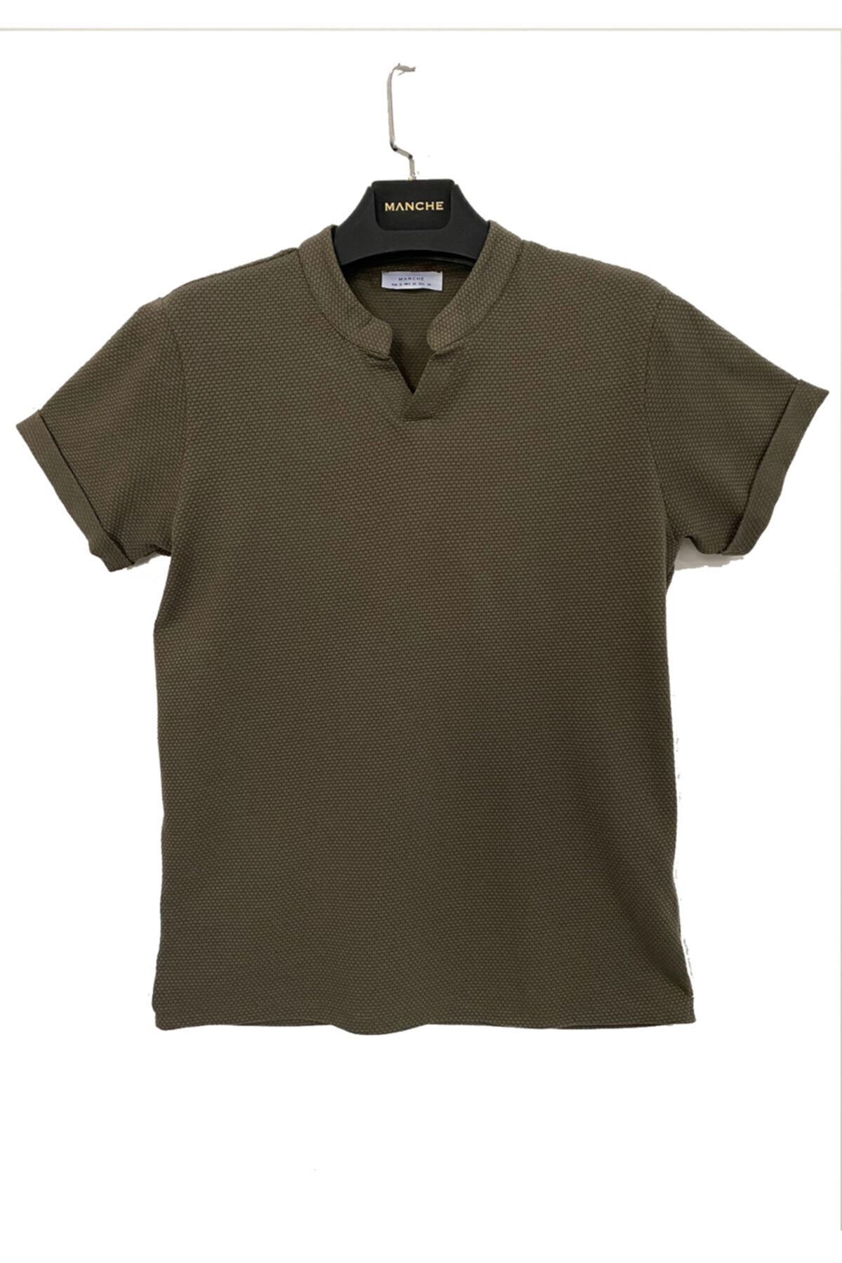 Haki Hakim Yaka Kısa Kollu Erkek T-shirt