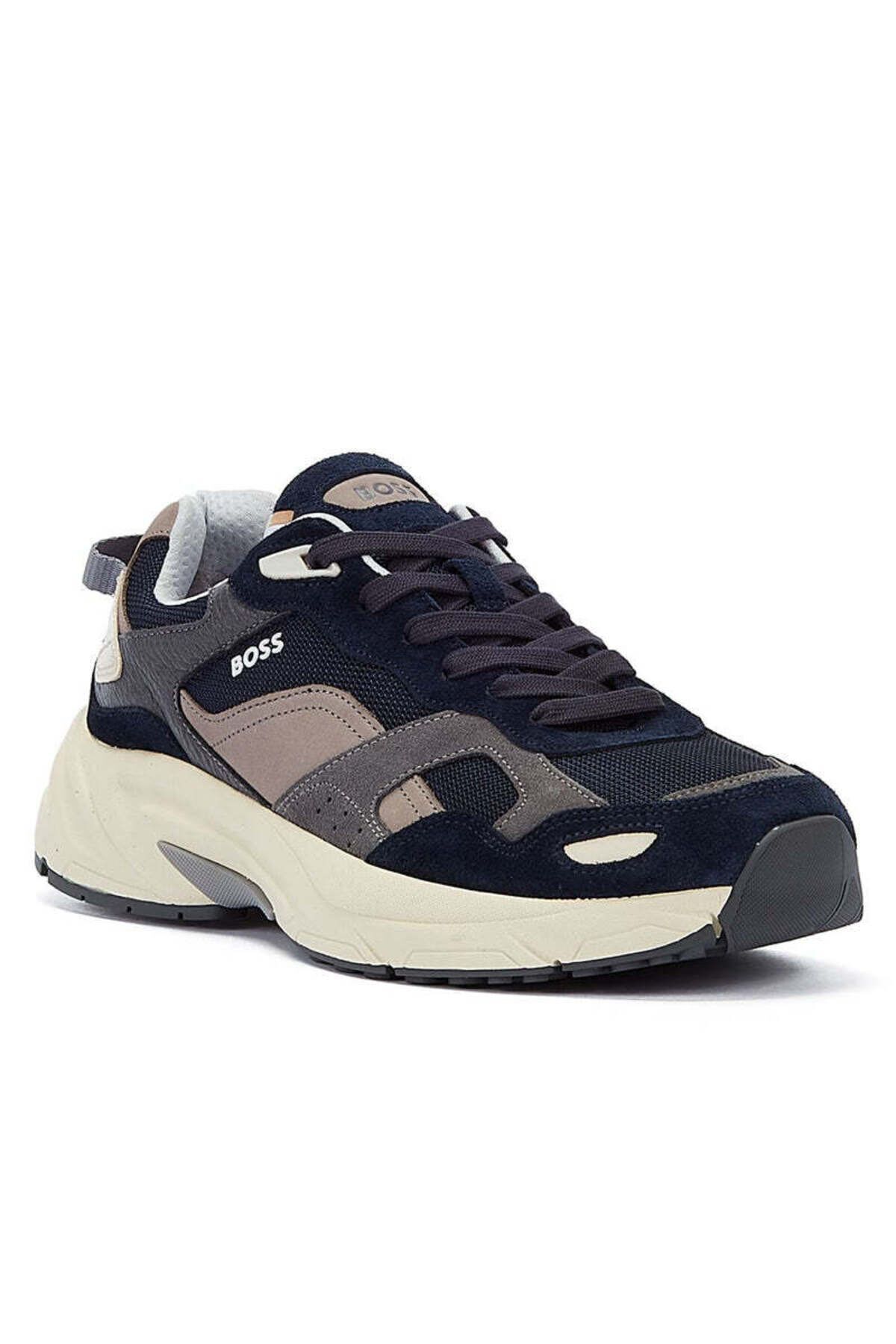 اسنیکر آبی مردانه آرم برند آقایان فاقد کفش ورزشی روزانه Navy Blue 463 BOSS