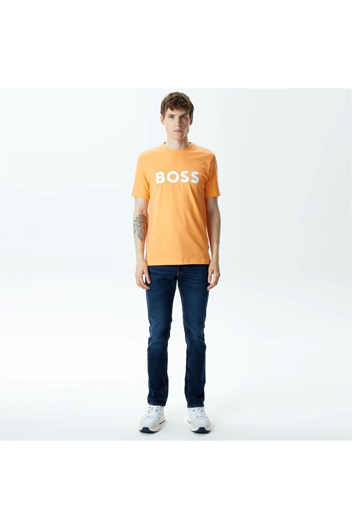 تی شرت نارنجی مردانه آستین کوتاه مسطح ، 813 BOSS