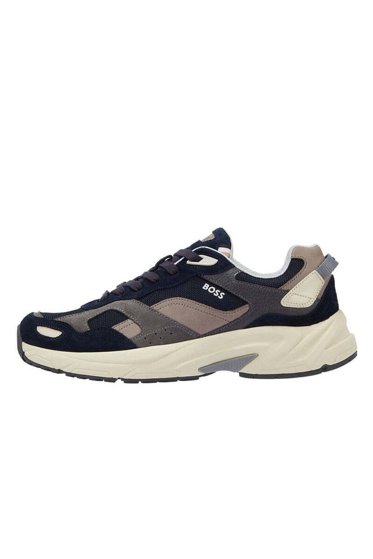 اسنیکر آبی مردانه آرم برند آقایان فاقد کفش ورزشی روزانه Navy Blue 463 BOSS