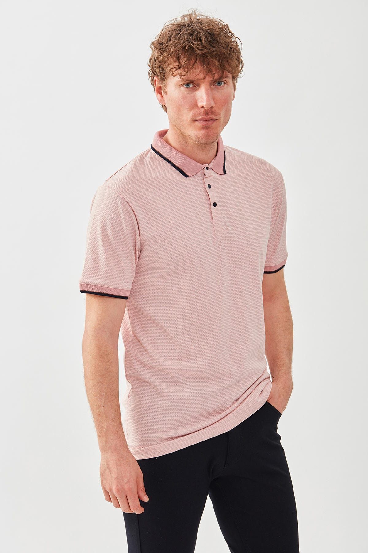 Pudra Kolları Şeritli Polo Yaka T-Shirt | Me19S234345