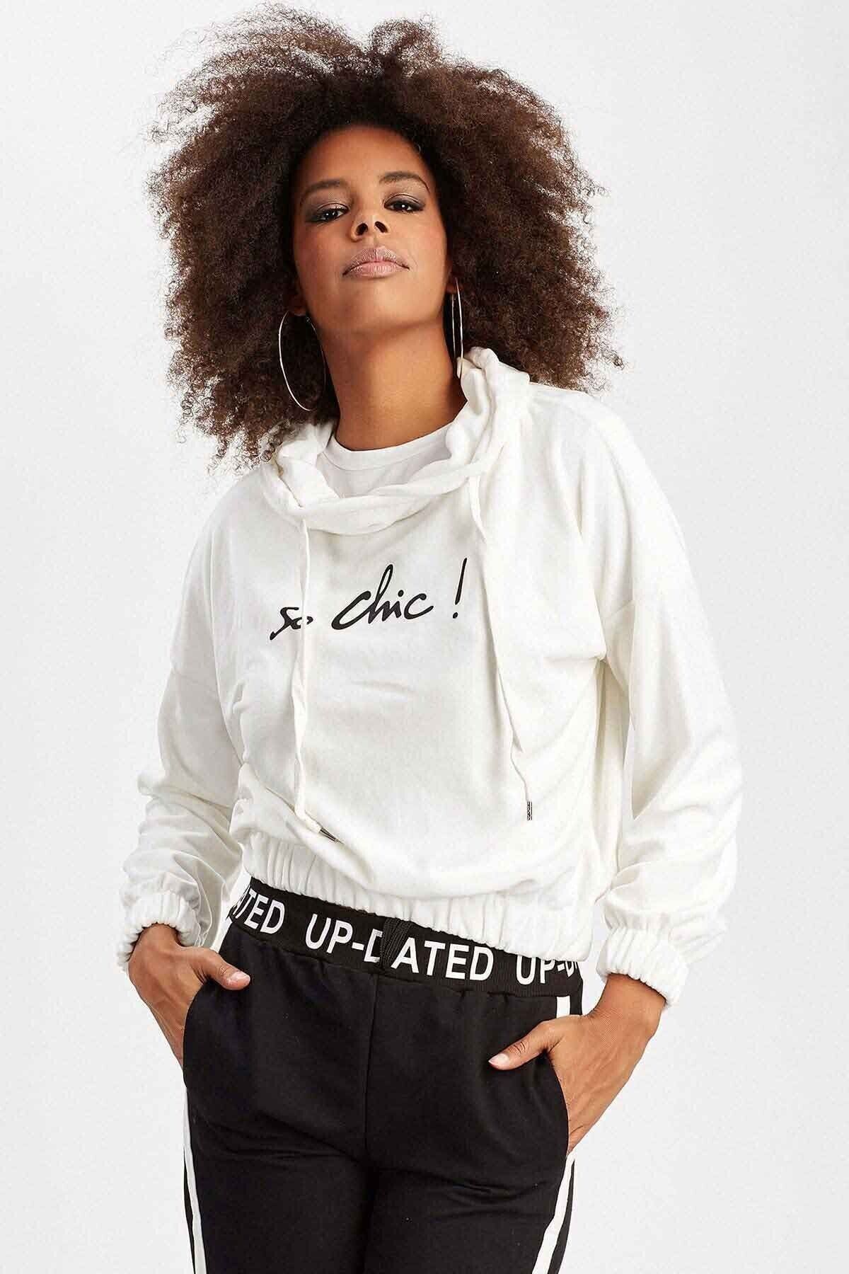 Ekru Şal Yaka Kadın Sweatshirt | MK19W272695