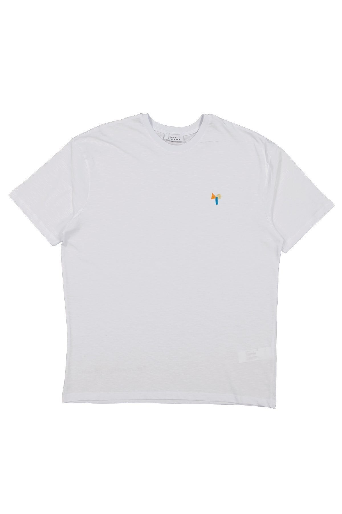 Toptan | Beyaz Önü Nakışlı Oversize Erkek T-shirt