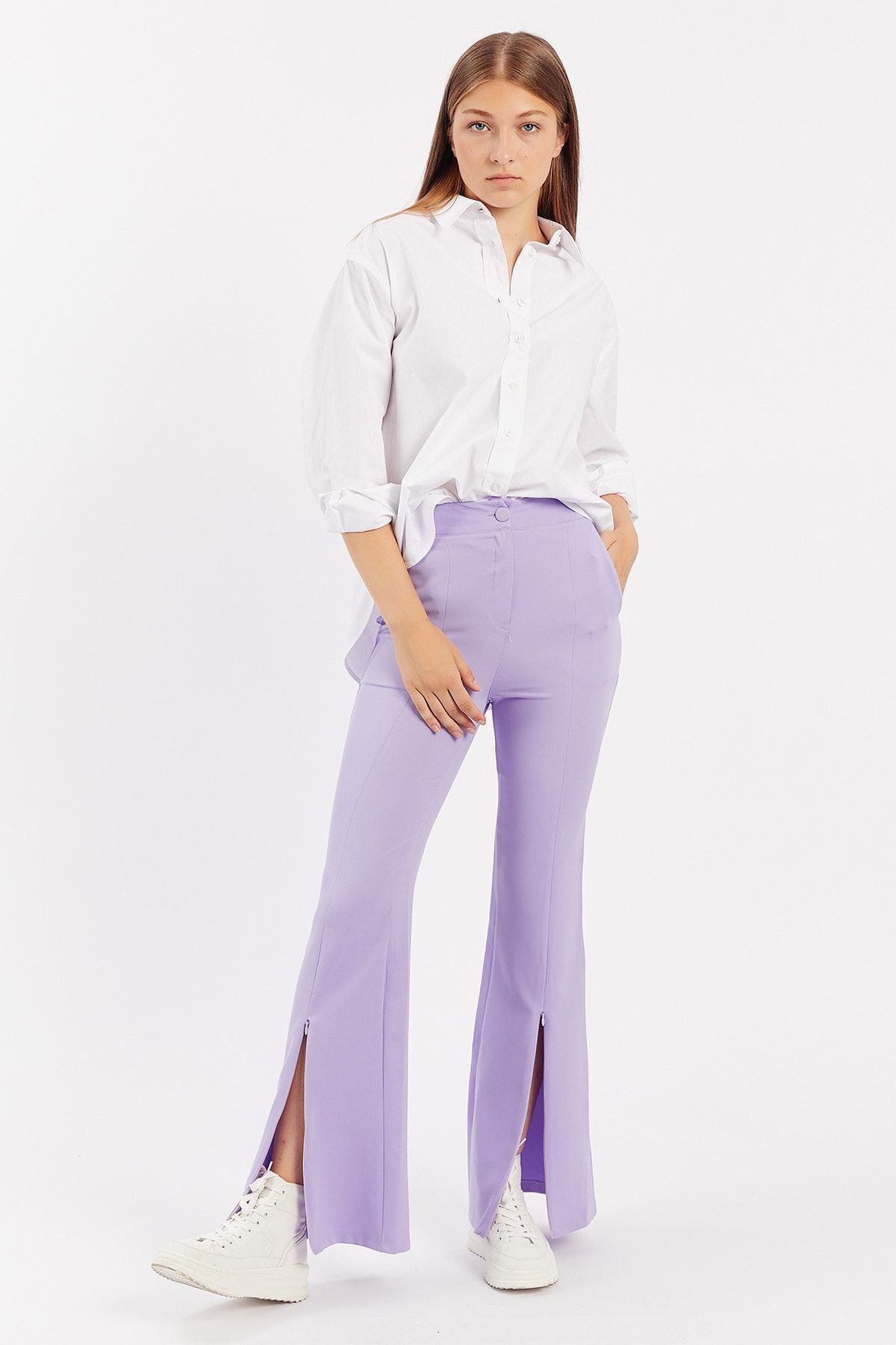 Lila Kadın Fermuarlı Pantolon | MK21W660127