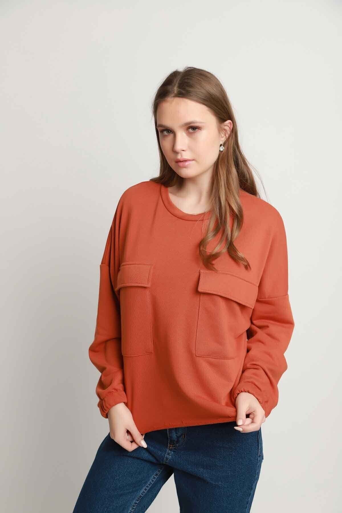 Tarçın Çift Cep Kapaklı Sweatshirt | MK19W274828