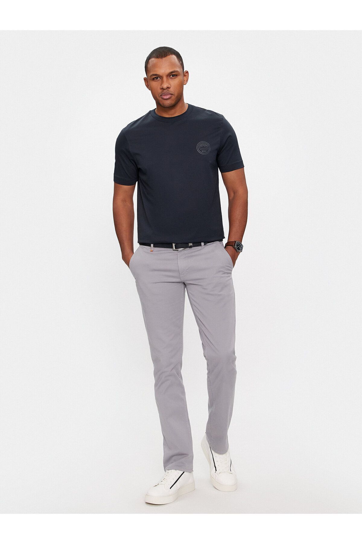 تی شرت آبی مردانه دوچرخه سواری مسطح کوتاه آستین مناسب Yaka Navy Blue 404 BOSS