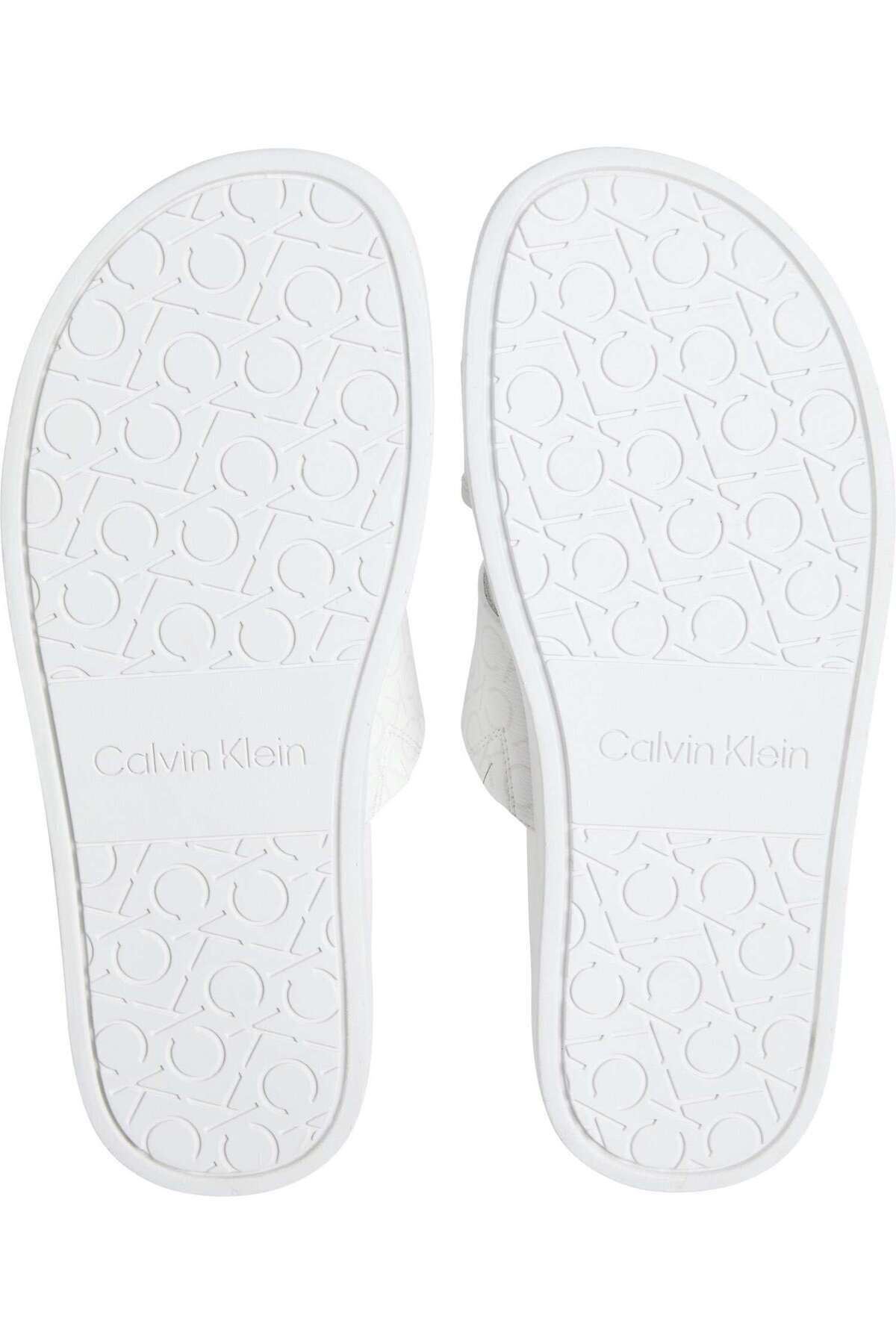 صندل سفید زنانه اسلاید مسطح Epi Mono اورجینال Calvin Klein