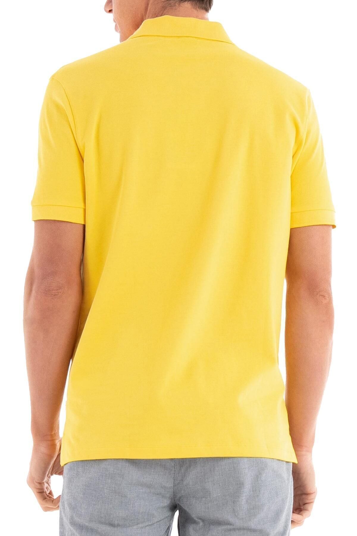 تی شرت یقه پولو زرد مردانه دکمه پنبه آستین کوتاه Yellow1 Polo Collar T Shirt 731 BOSS