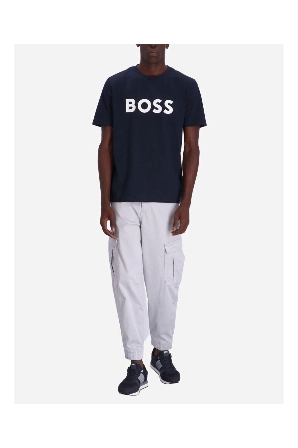 تی شرت آبی مردانه دوچرخه سواری مسطح به طور منظم آستین مناسب Yaka Blue 404 BOSS