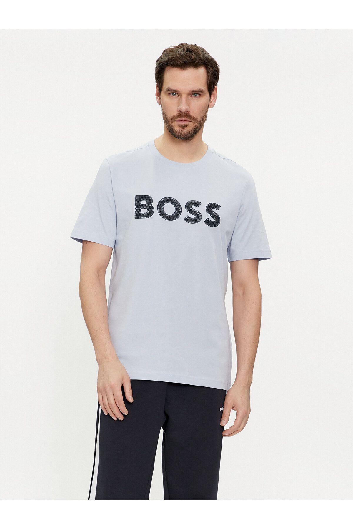 تی شرت آبی مردانه آستین کوتاه مسطح ، روشن 527 BOSS