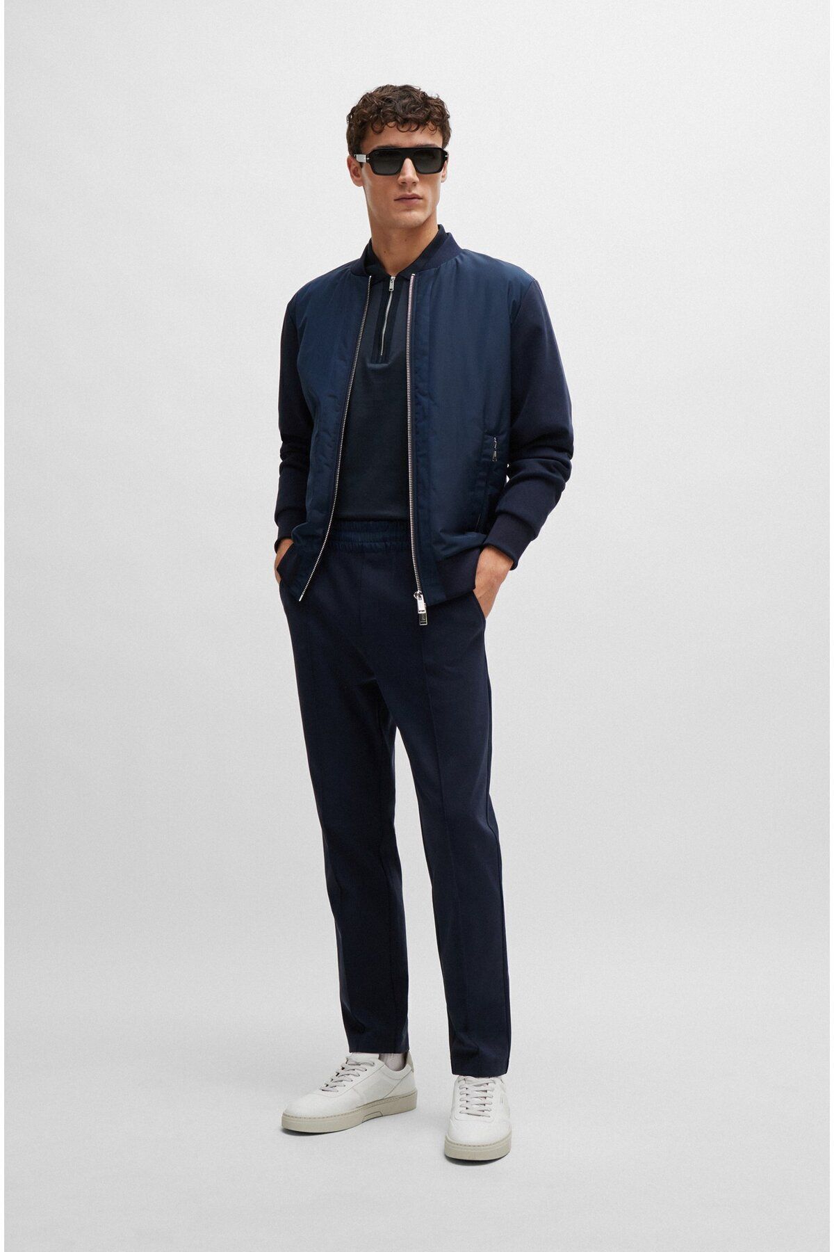 تی شرت یقه پولو آبی مردانه دکمه پنبه ، آستین کوتاه Navy Blue Polo Collar 404 BOSS