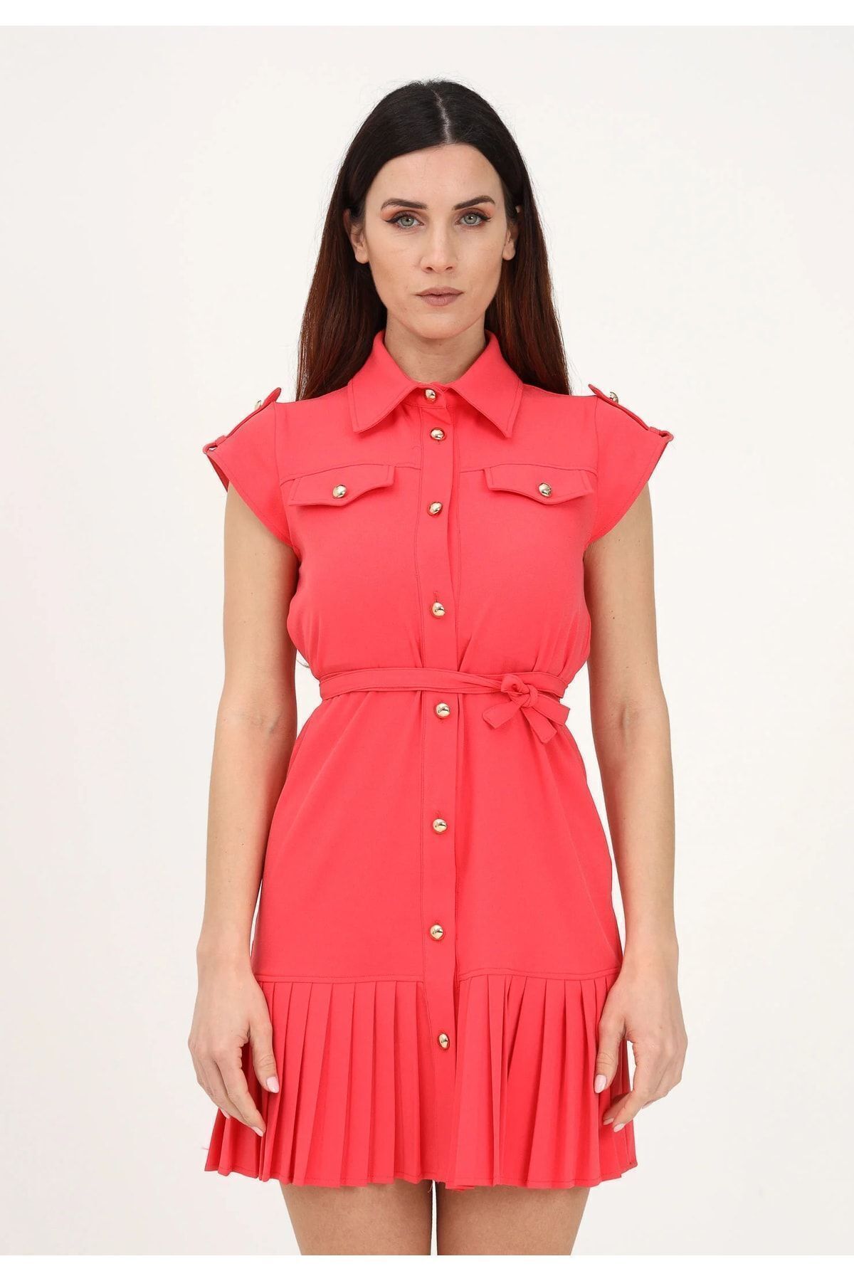 Liu Jo-Women's Shirt Collar Relaxed Cut Red Dress 1