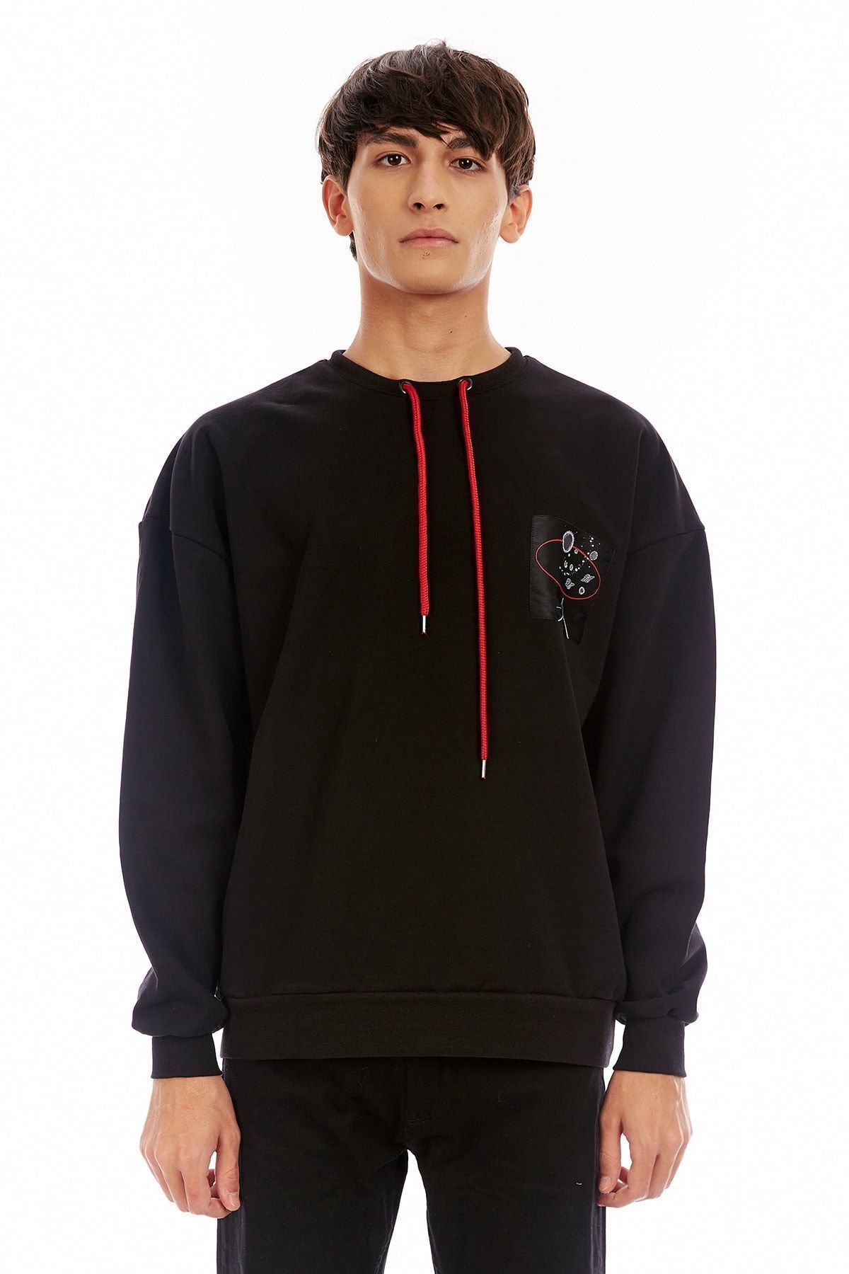 Siyah Yaka Bağcıklı Sweat | ME21W225051