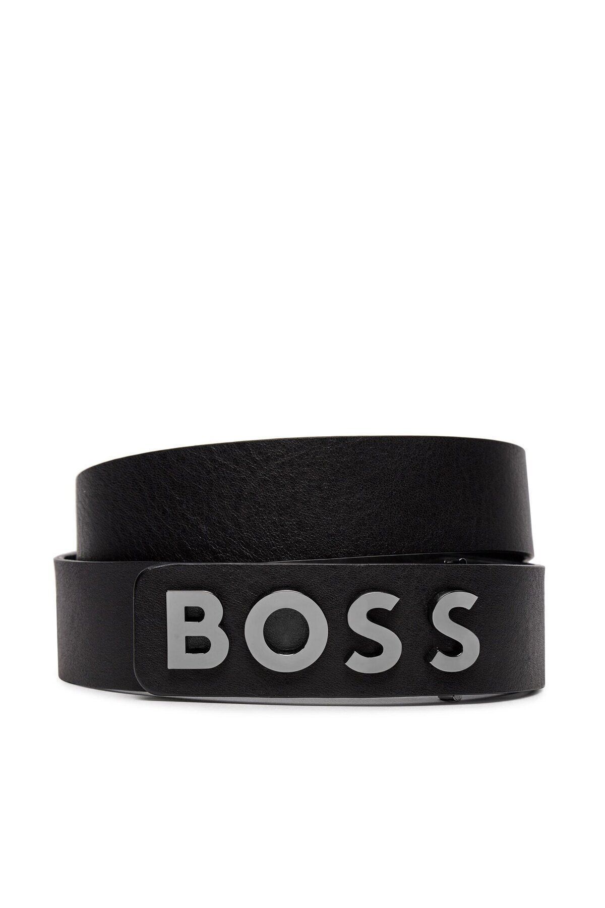 کمربند مشکی مردانه چرم آرم برند روزانه استفاده از سیاه 1 002 BOSS