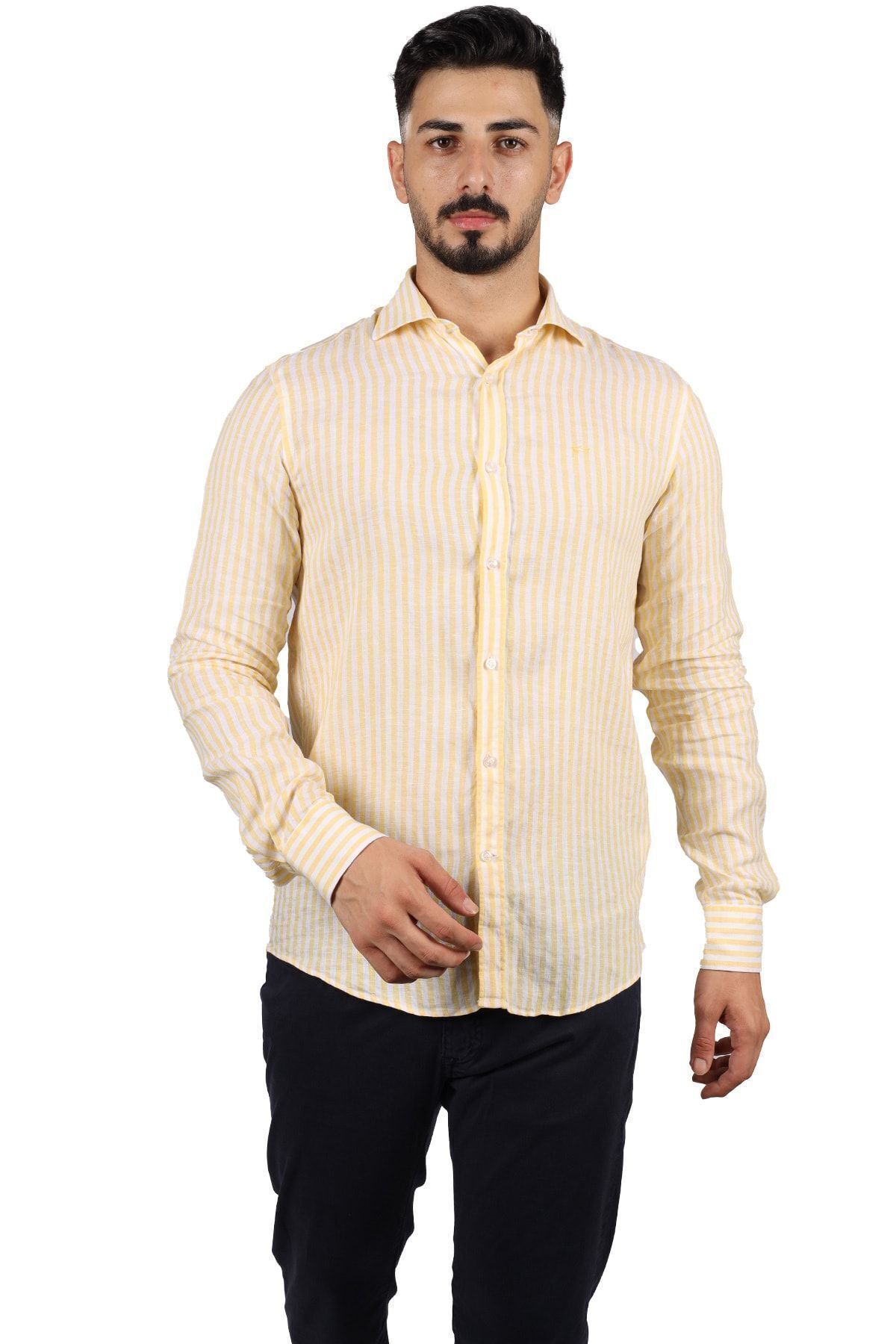 پال اند شارک پیراهن مردانه آستین بلند معمولی سفید-زرد با جزئیات لوگوی برند ۲۳۴۱۳۲۵۲J-۱۳۷