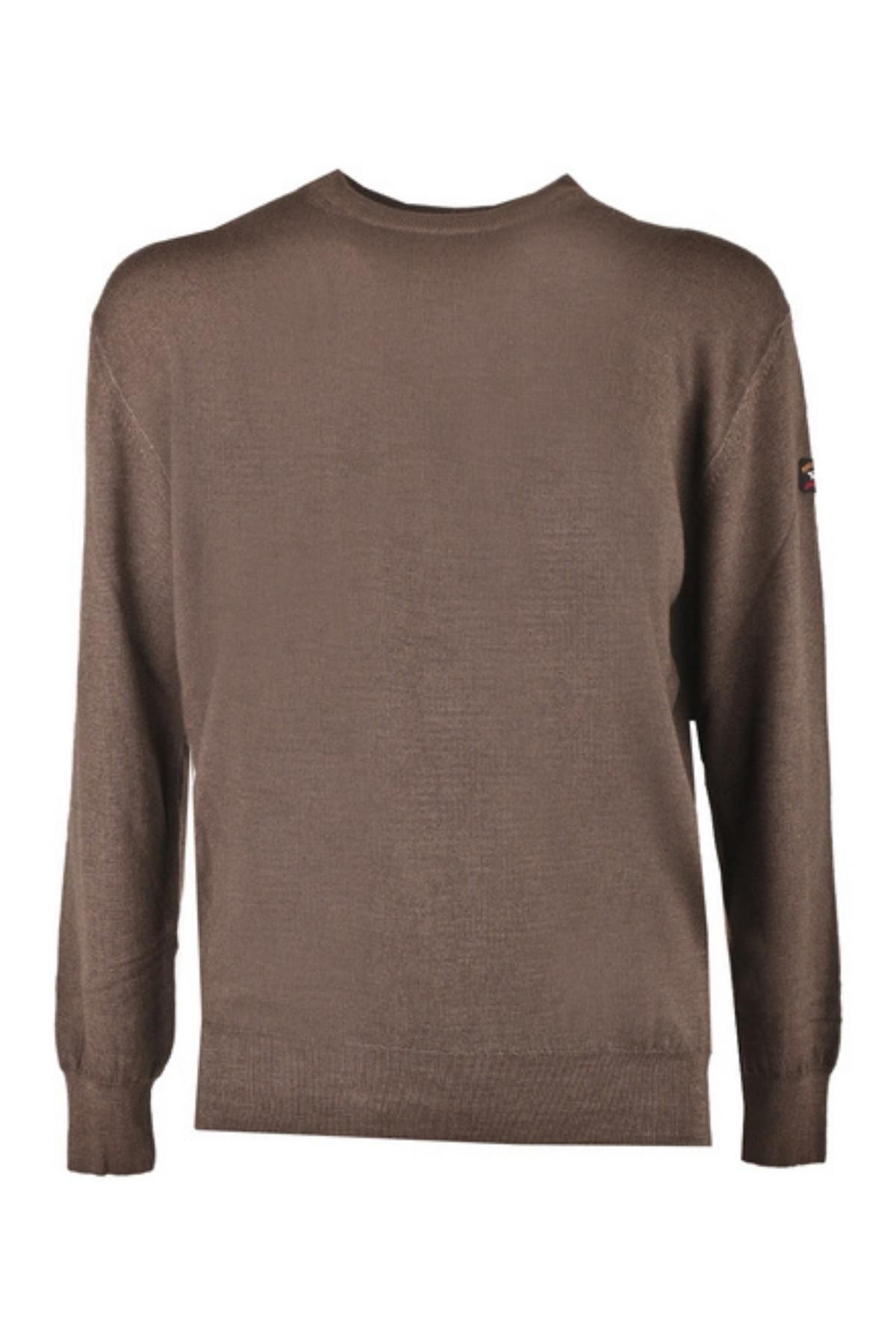 پال اند شارک پلیور مردانه یقه گرد نخی قهوه‌ای با لوگوی برند 11311001A-492
