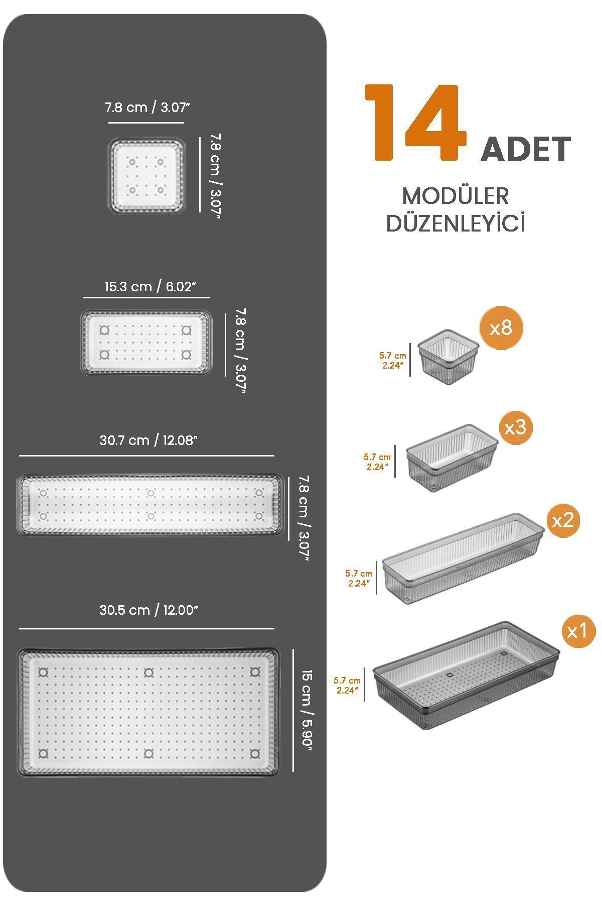 Meleni Baby 14 Parça Bebek Çekmece Düzenleyici - Bebek Organizer - Bebek Bakım Organizer - Antrasit fotoğrafı 2 (önizleme)