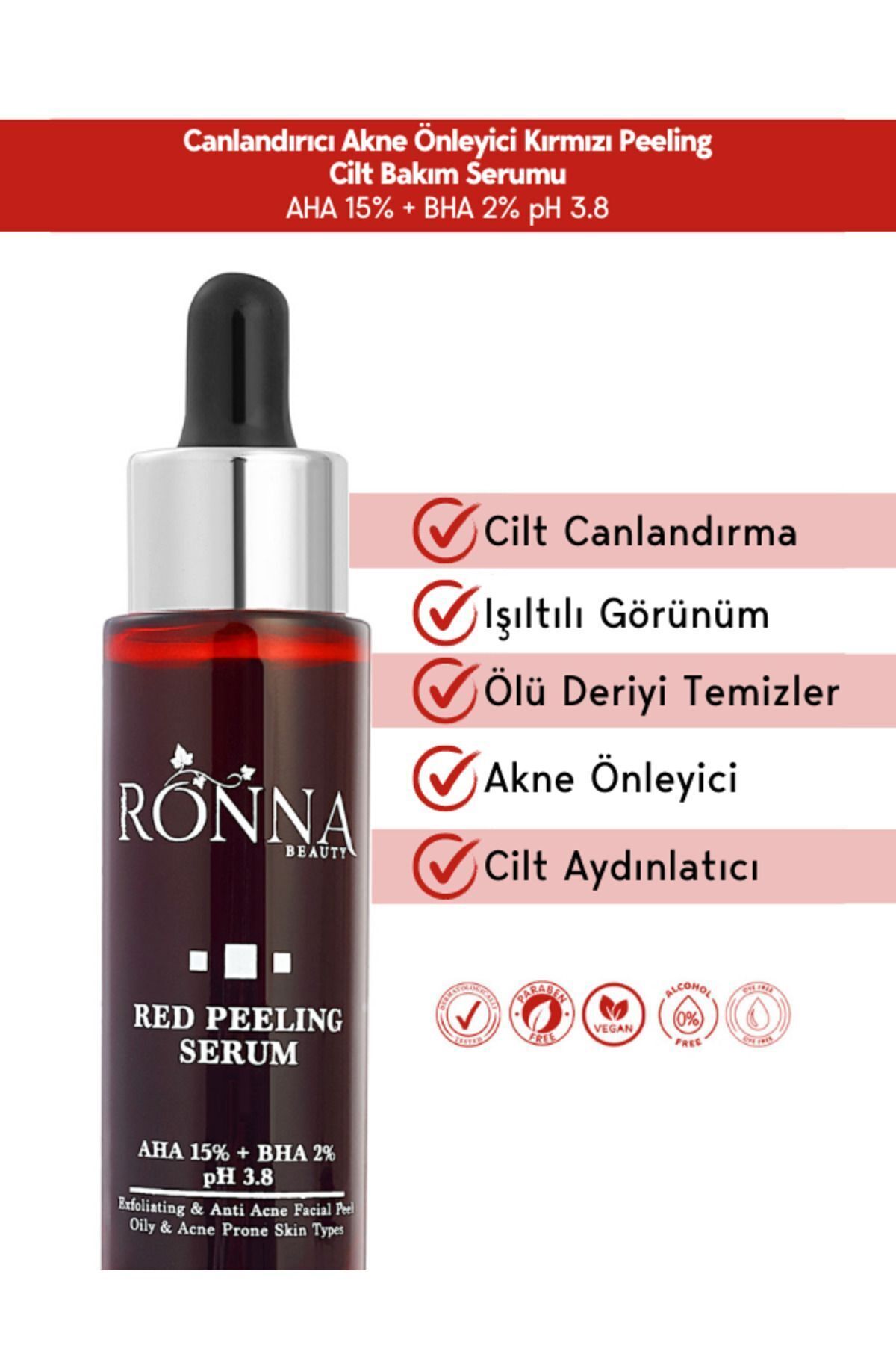 Akneli Cilt Düzenleyici Red Peeling Serum 30 Ml Aha 15%+bha 2% Ph3.8 — 8683210443229 — تصویر 2 از 4