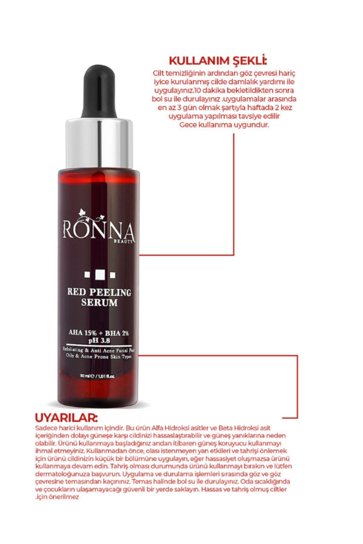 Akneli Cilt Düzenleyici Red Peeling Serum 30 Ml Aha 15%+bha 2% Ph3.8 — 8683210443229 — تصویر 4 از 4