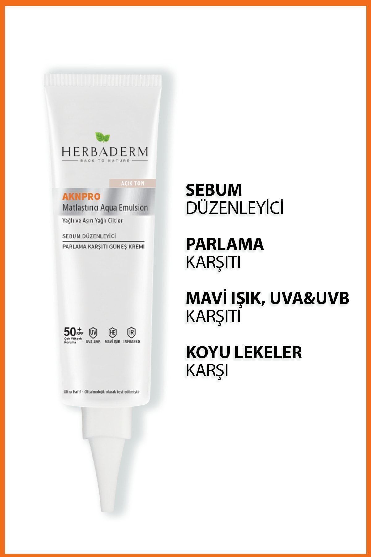 Akne Ve Yağlanma Karşıtı, Matlaştırıcı Güneş Koruyucu Krem Spf 50 Renkli Açık Ton 40 ml — HERBA701470 — تصویر 3 از 8
