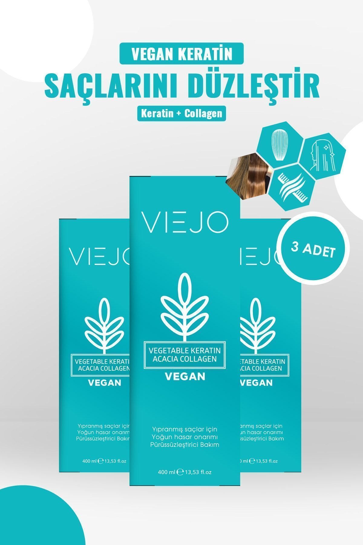 3 Adet - Vegan Saç Keratini - Collagen - Saç Düzleştirici