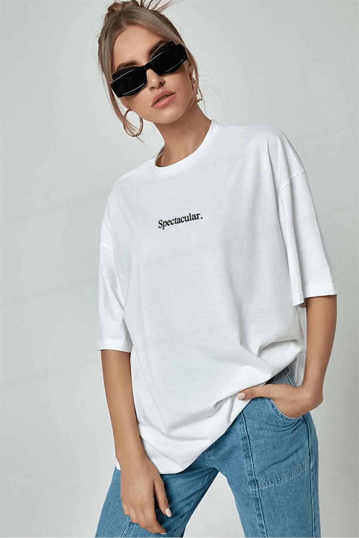 Teenage Millionaire Spectacular Beyaz Oversize Salas Boyfriend Kadın T-shirt