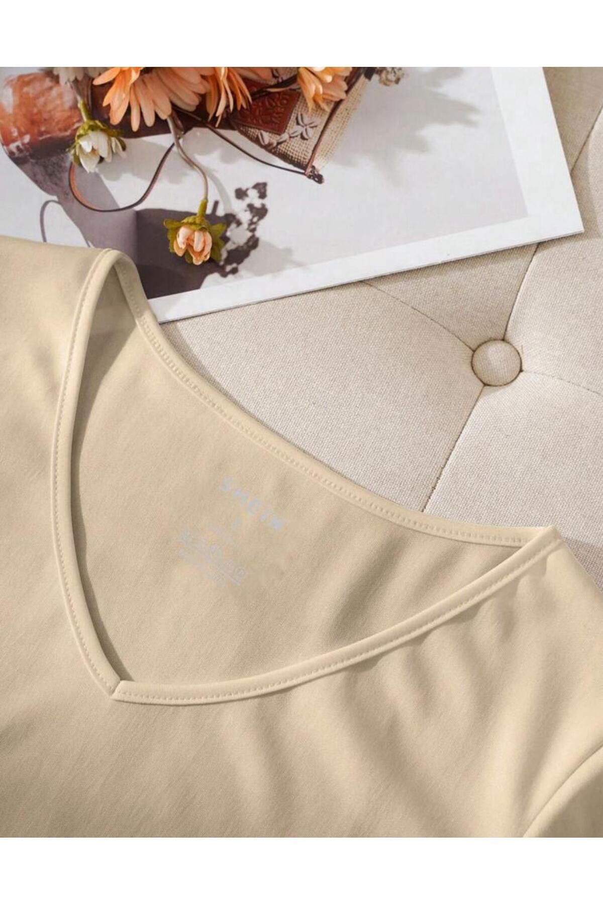 FAVORİST  V Yaka (düz Desensiz) Basic Giy Çık Pamuklu Tshirt - Görsel 2