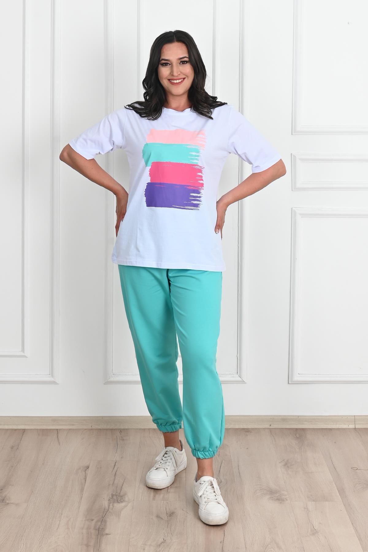 Koza Butik-Plus Size Printed Women's Tracksuit Set - 3695-23 4