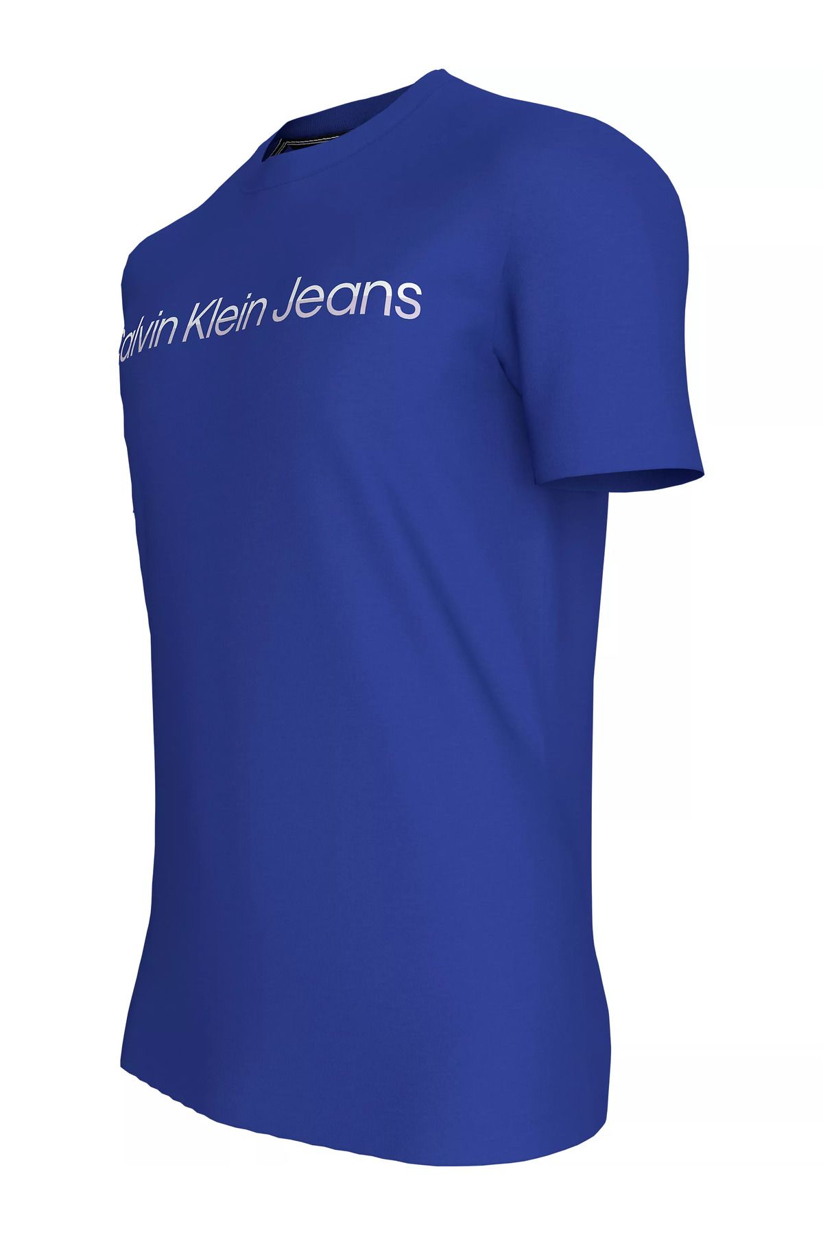 تی شرت آبی مردانه یقه دوچرخه برند بزرگ آرم ARM Blue J30J325676 C86 Calvin Klein