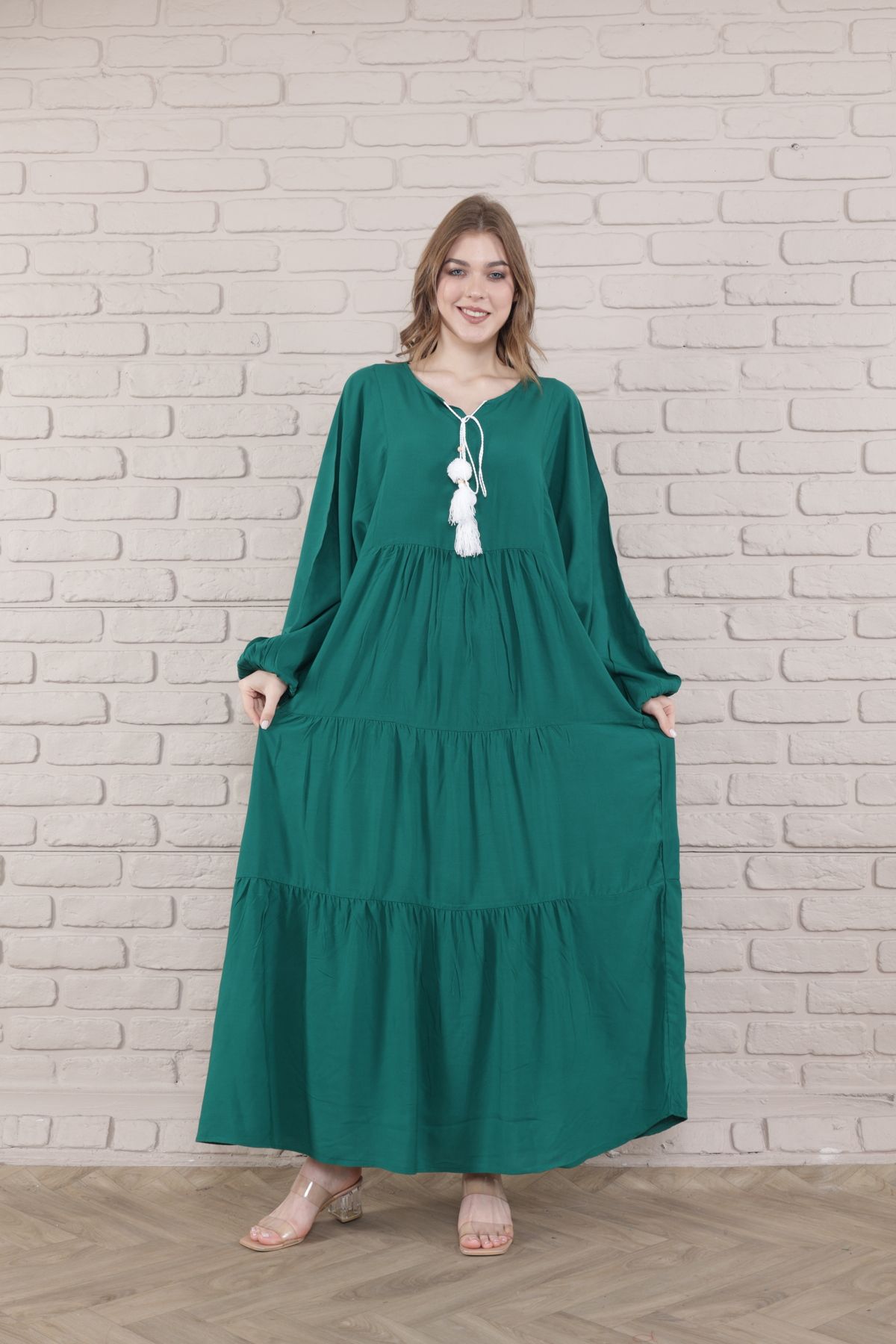 mervemoda-Γυναικείο υφαντό μακρύ φόρεμα σε μεγάλο μέγεθος 5