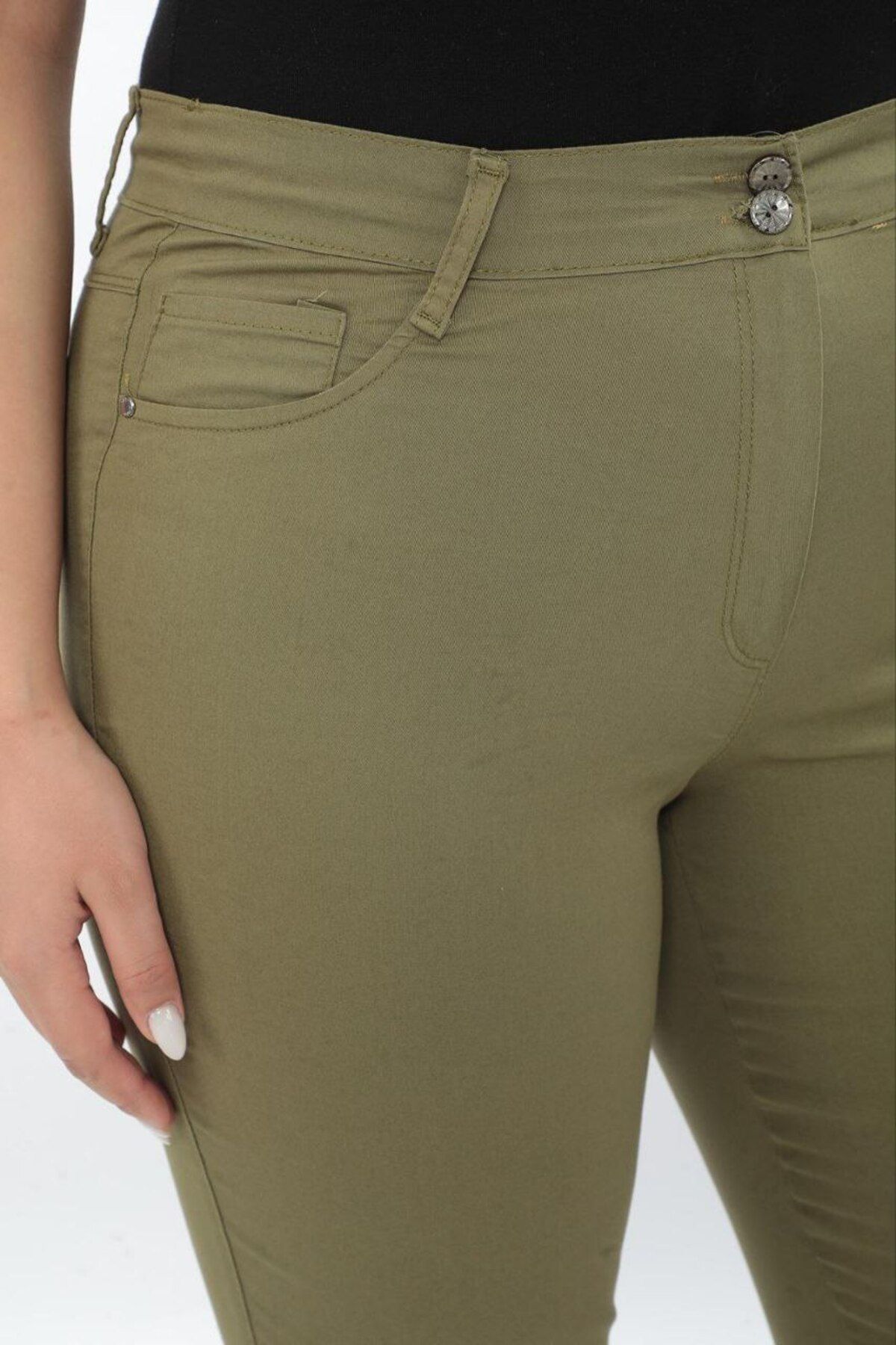 AKŞEN GİYİM-Plus Size Women's - Full Summer Cotton Linen Trousers, Loose Lycra Pipe Leg 4