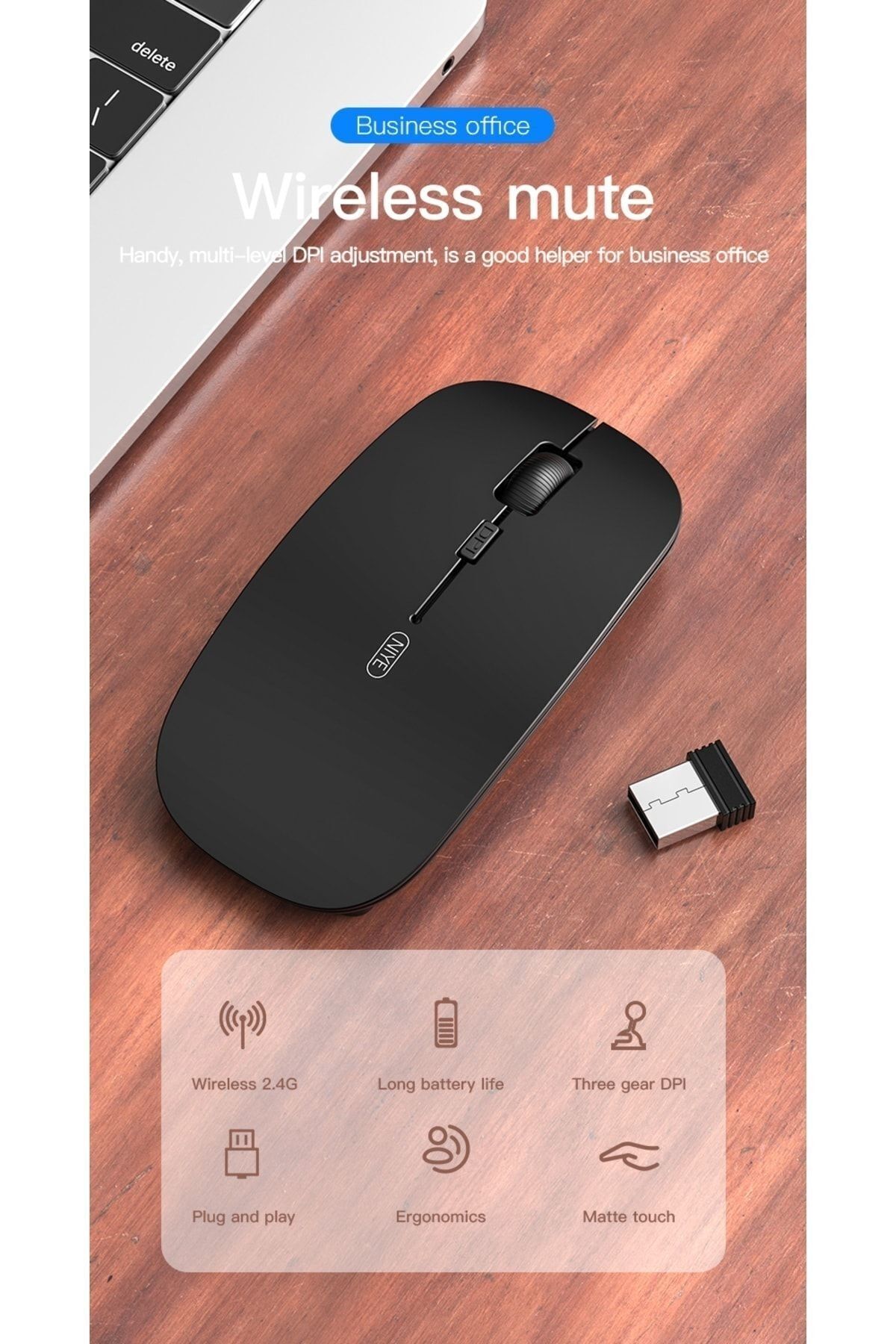 Macbook Şarj Edilebilir Sessiz Bilgisayar Ve Dizüstü Bilgisayar Kablosuz Bluetooth Fare 2