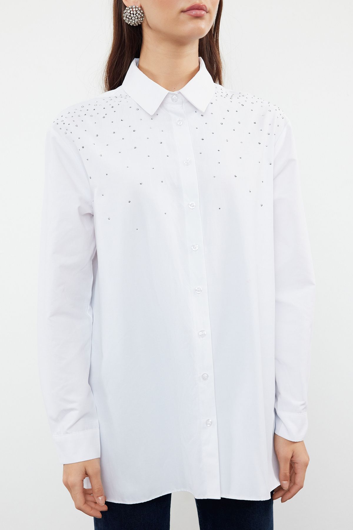 Trendyol Modest-White Woven Shirt with Shiny Sequin Detail - TCTSS24TG00081 3