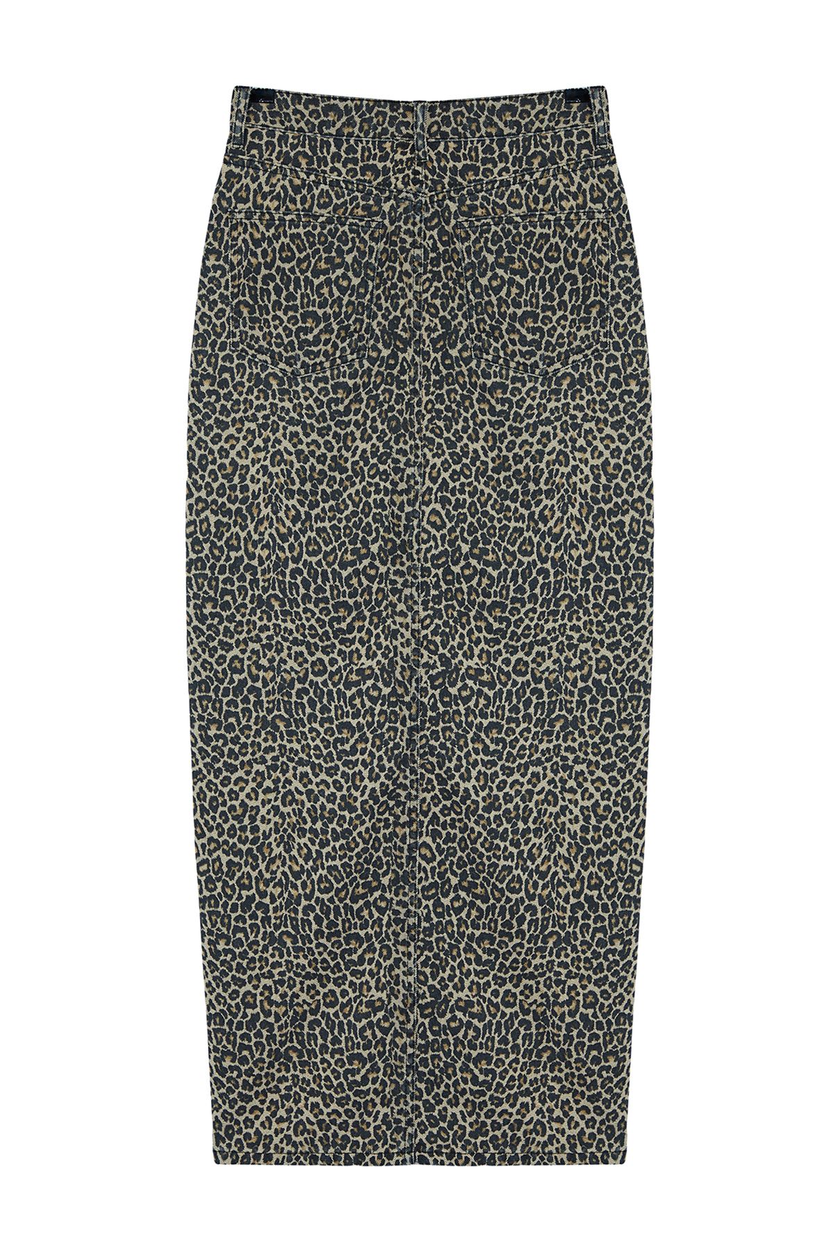 Trendyol Collection-Vícebarevná hnědá midi džínová sukně s leopardím vzorem Twoaw25Et00009 7