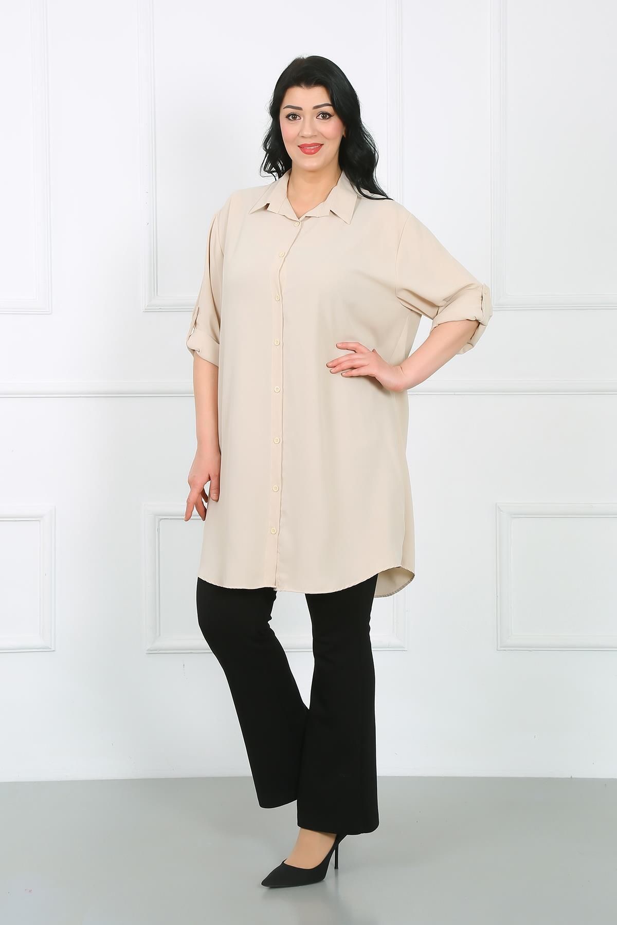 By Alba Collection-Plus Size Ecru Dubai Fabric Tunic 3