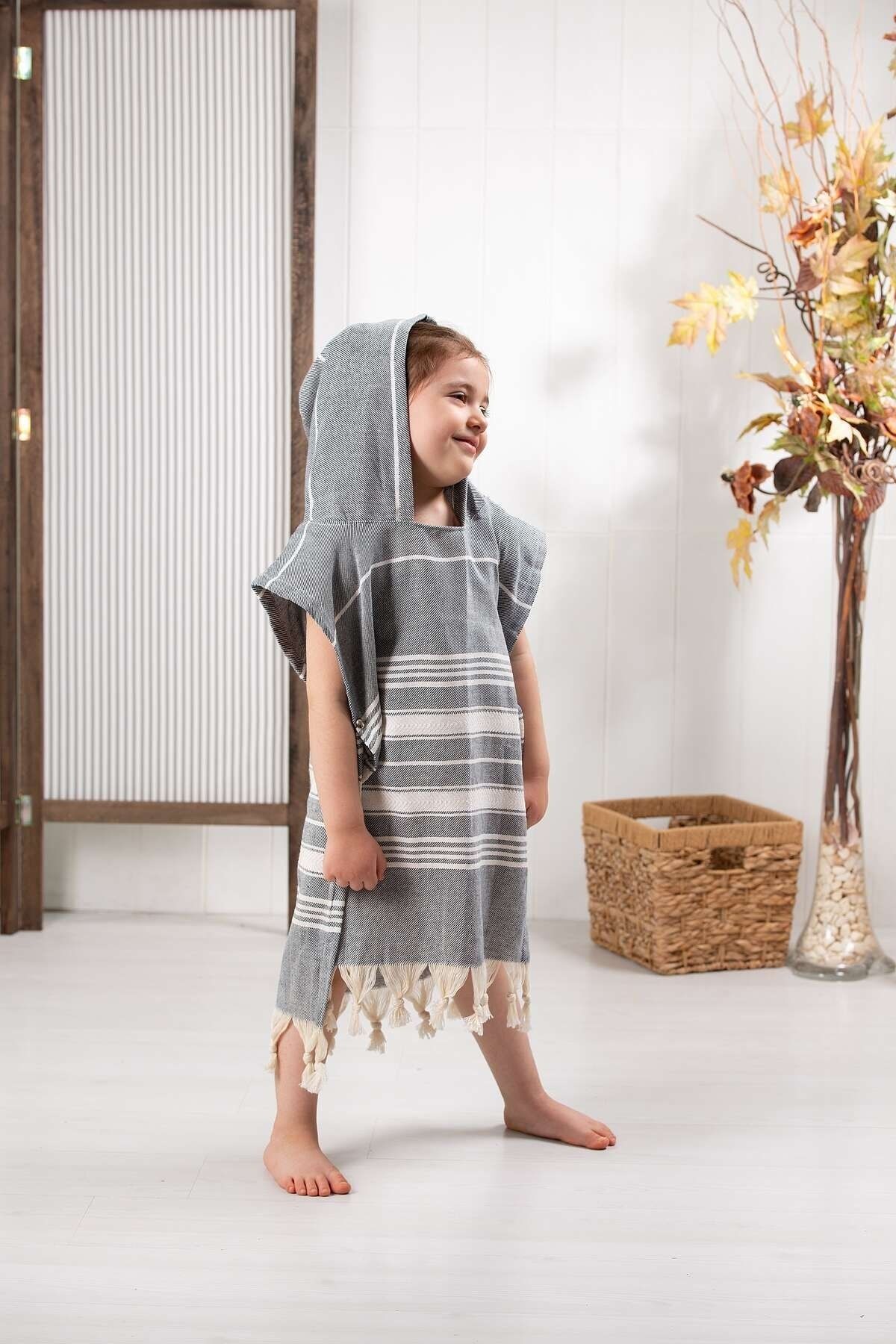 Formeya-Poncho Copii 100% Bumbac Prosop de Plaja Peshtemal Gri 4