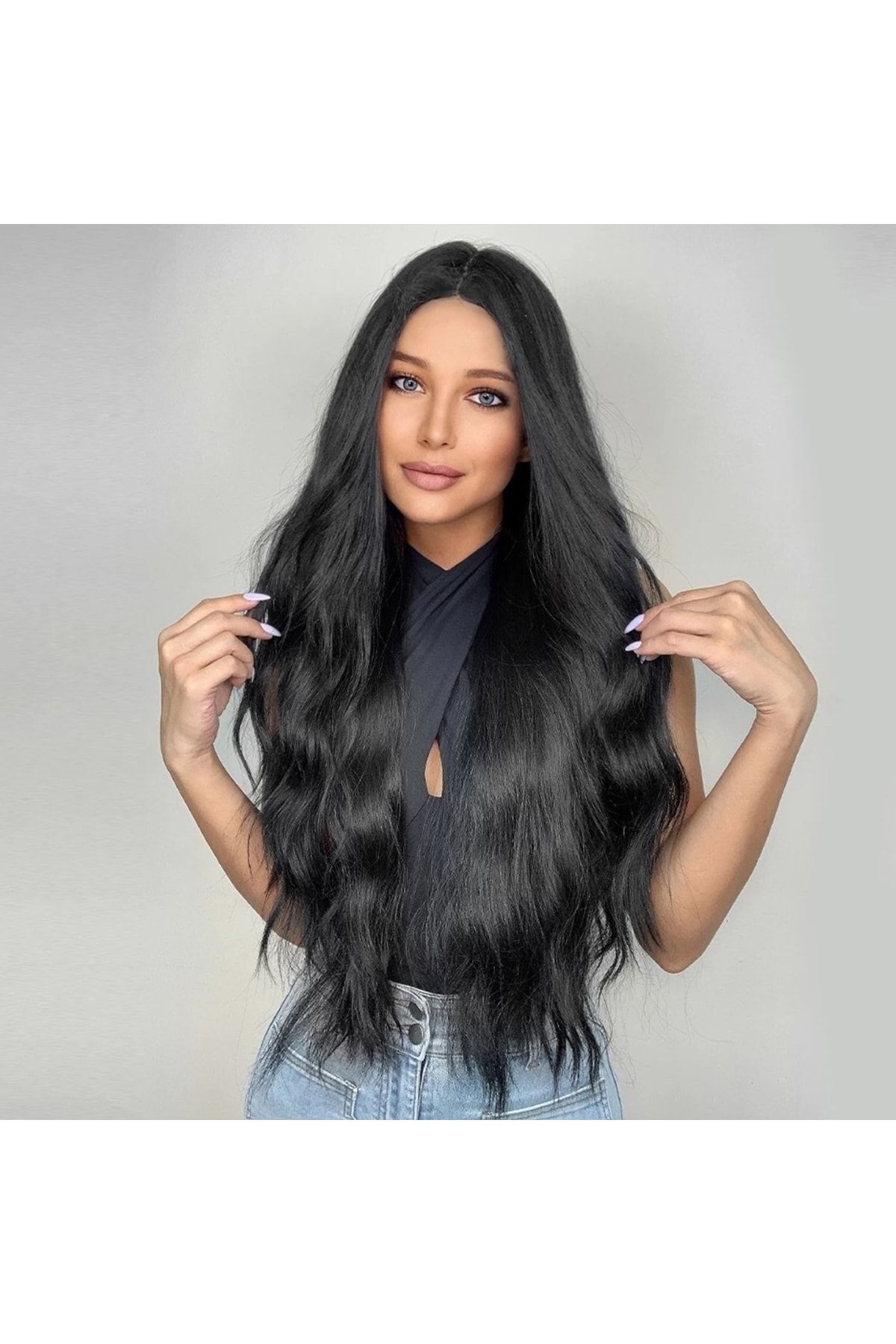 Fenomen Peruk Su Dalgalı Siyah Perçemsiz Peruk