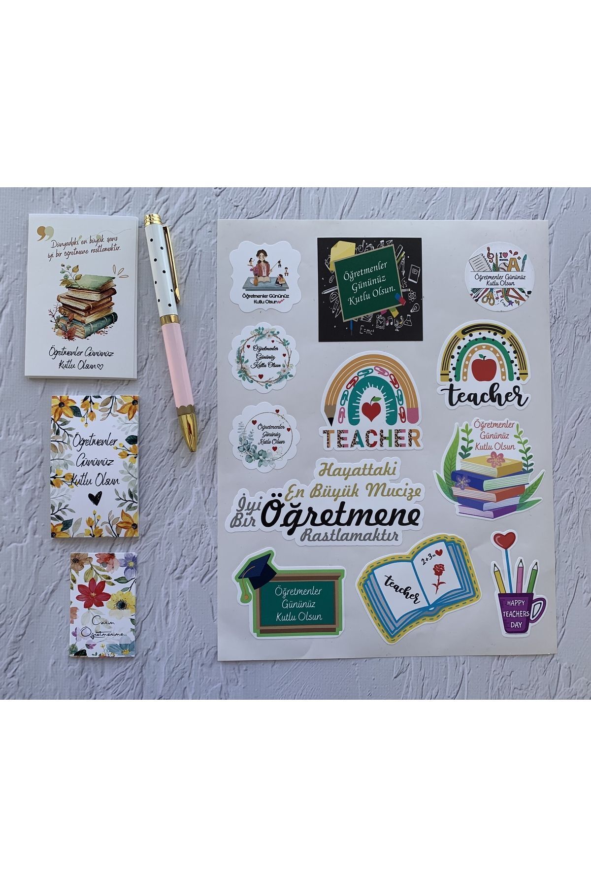eylülün etiket fabrikası Öğretmenler Günü Etiket ve Kart Seti - 12 adet Sticker ve 30 adet Teşekkür - Not Kartı