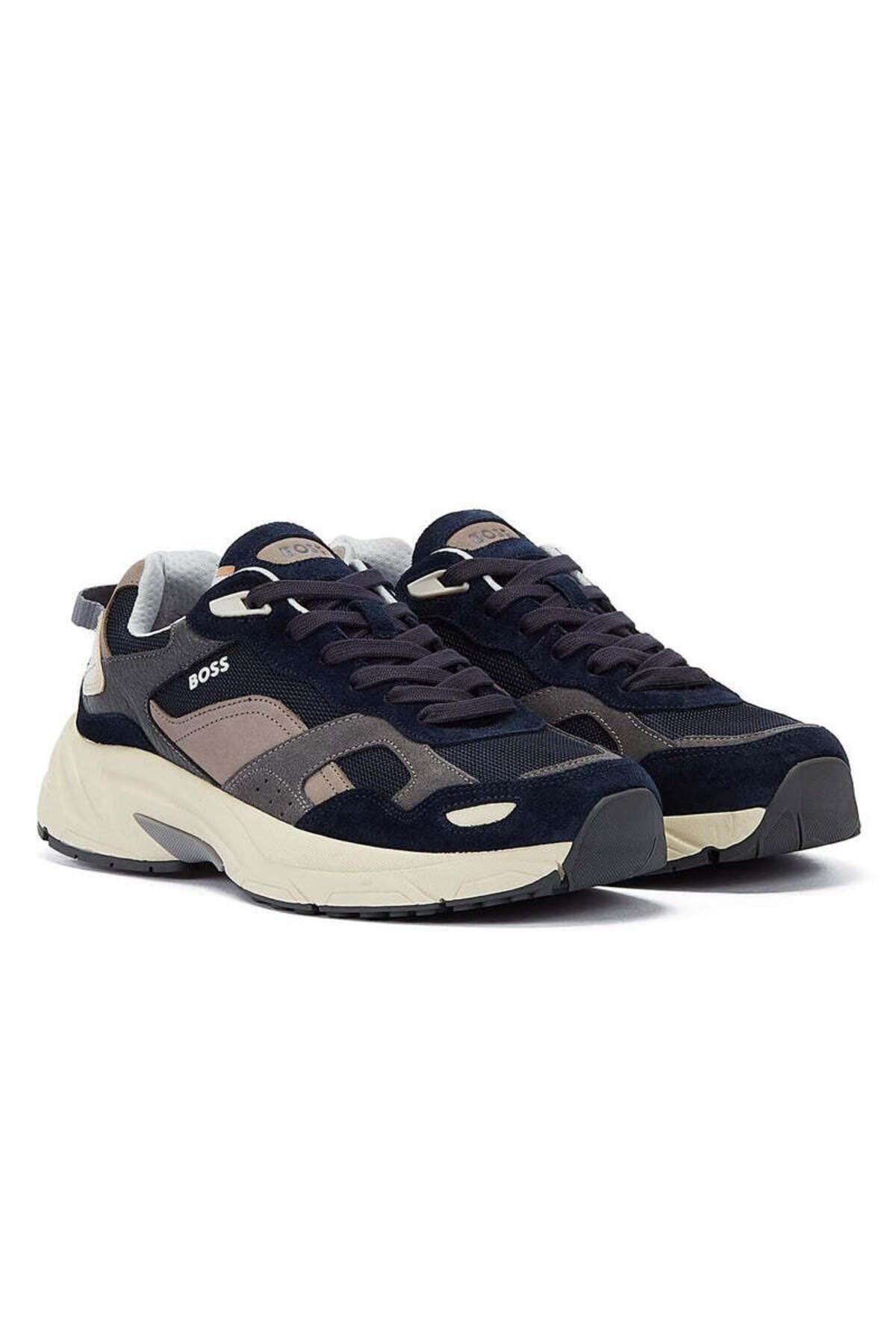 اسنیکر آبی مردانه آرم برند آقایان فاقد کفش ورزشی روزانه Navy Blue 463 BOSS