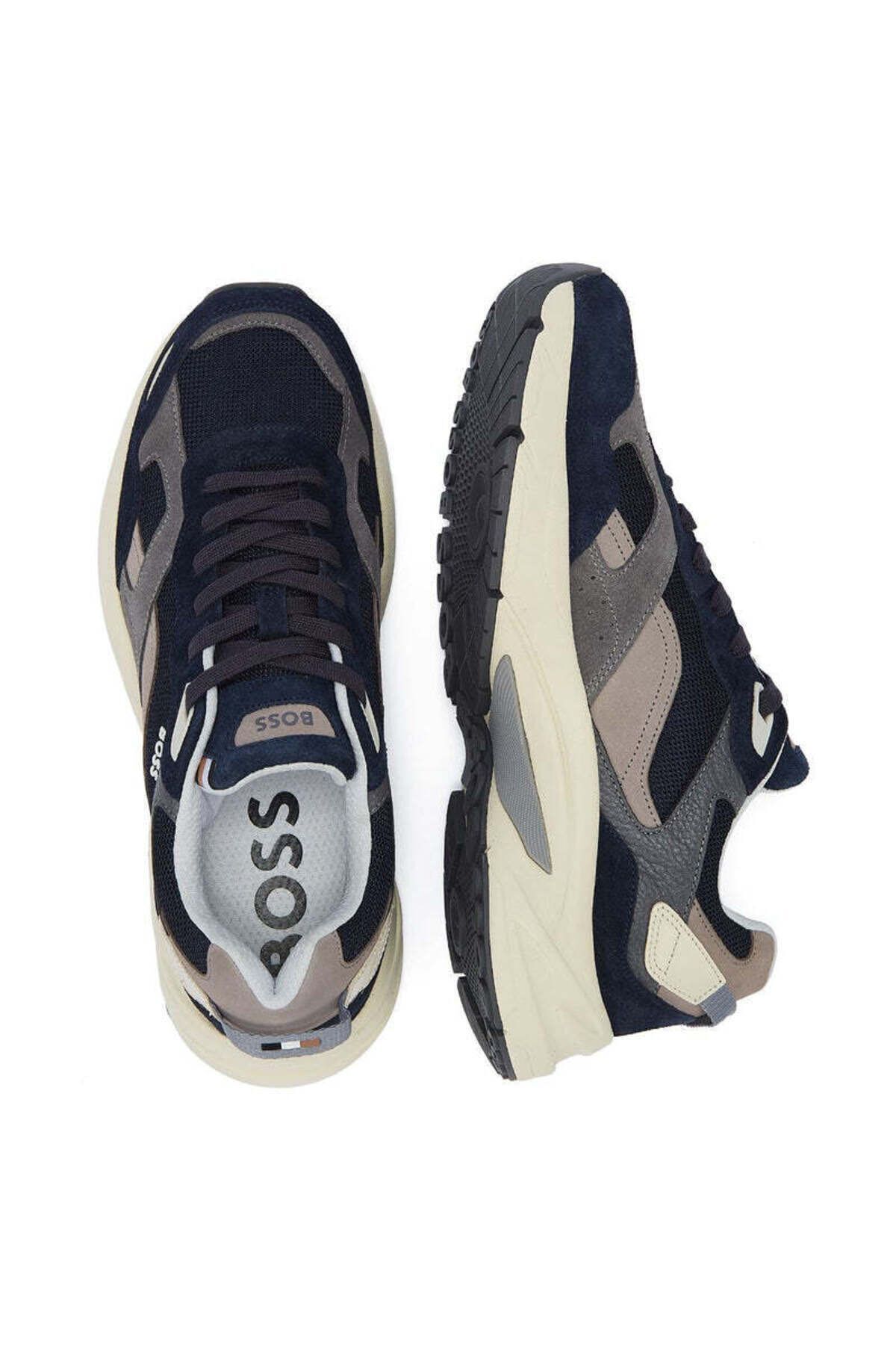 اسنیکر آبی مردانه آرم برند آقایان فاقد کفش ورزشی روزانه Navy Blue 463 BOSS