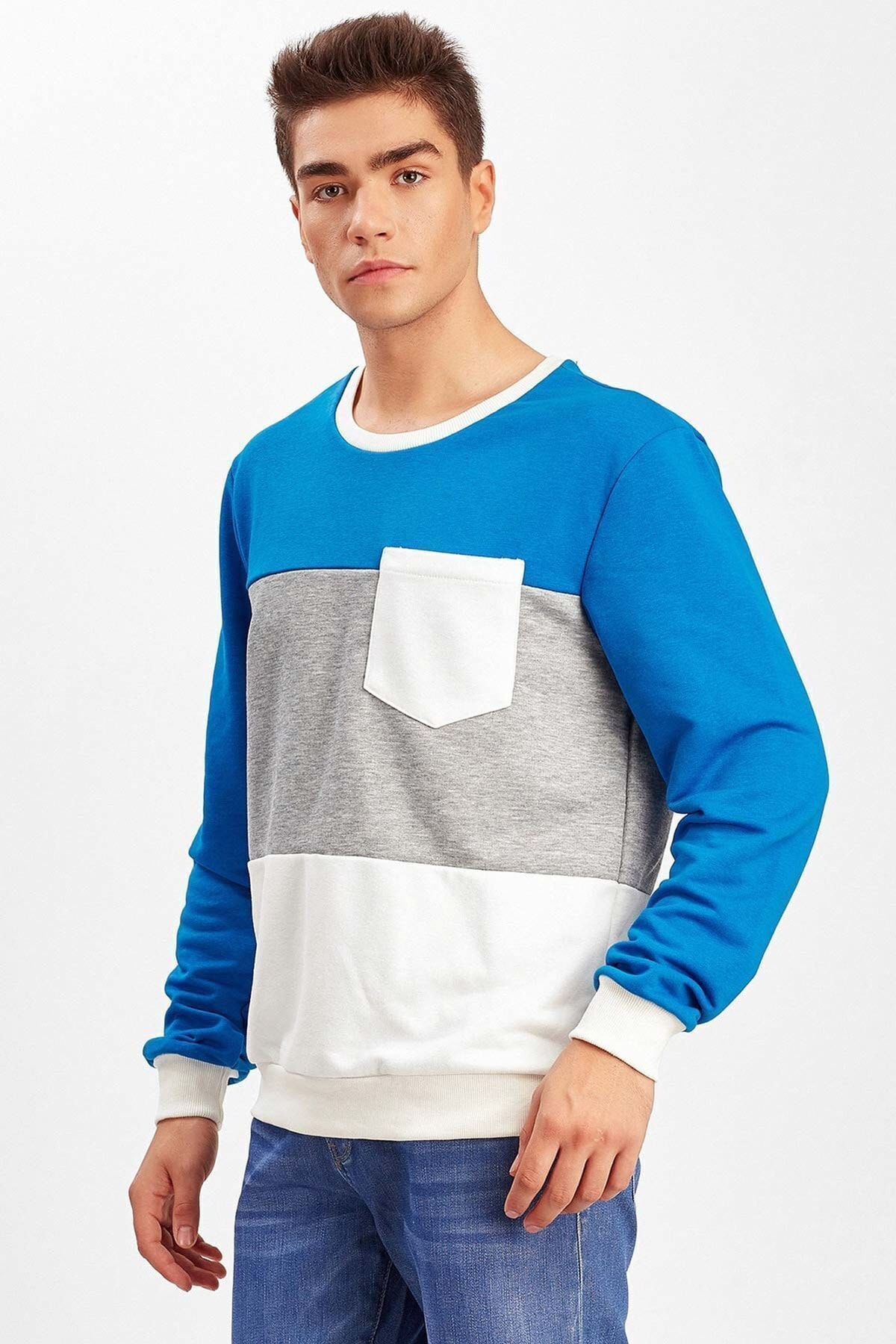 Sax-Gri-Ekru Erkek Sweatshirt | ME19W224250
